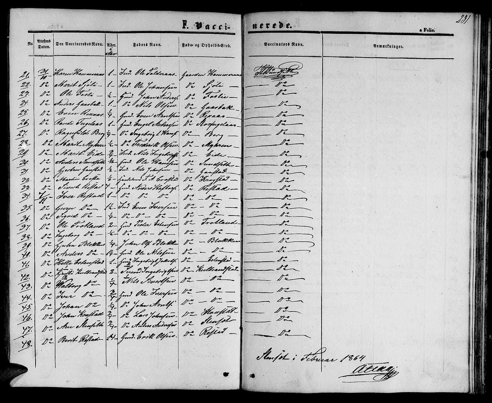 Ministerialprotokoller, klokkerbøker og fødselsregistre - Sør-Trøndelag, SAT/A-1456/694/L1131: Parish register (copy) no. 694C03, 1858-1886, p. 231