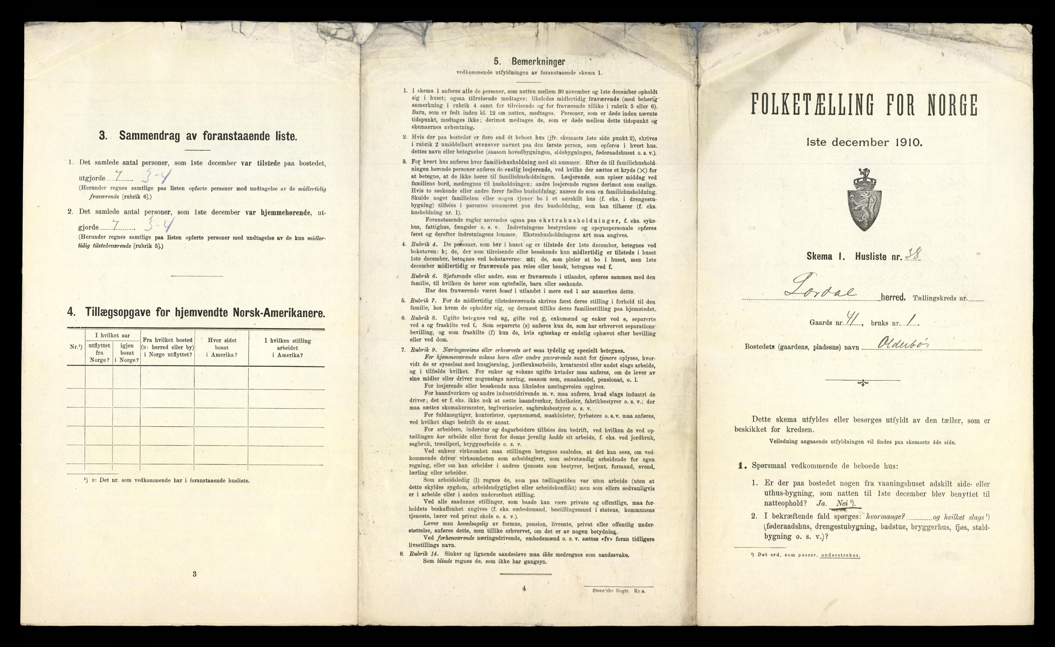 RA, 1910 census for Lærdal, 1910, p. 106