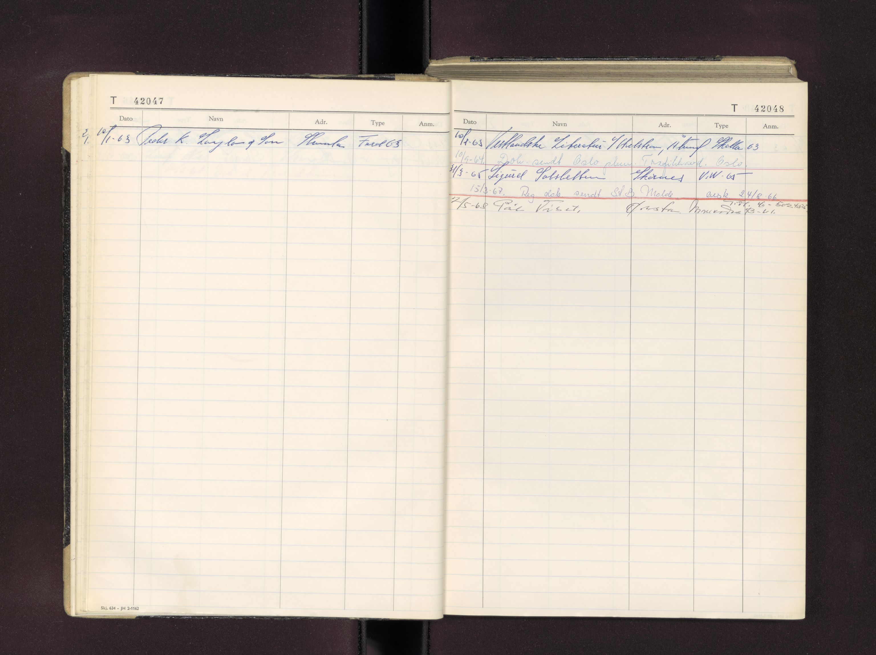 Møre og Romsdal vegkontor - Ålesund trafikkstasjon, AV/SAT-A-4099/F/Fc/L0037: Bilregister; T 42000 - T 42499, 1960-1970