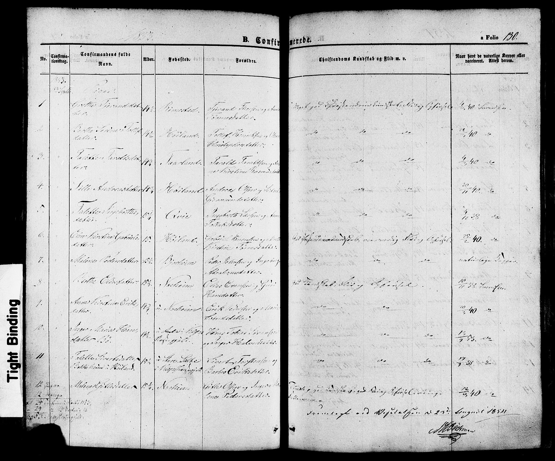 Hå sokneprestkontor, SAST/A-101801/001/30BA/L0008: Parish register (official) no. A 7, 1853-1878, p. 130