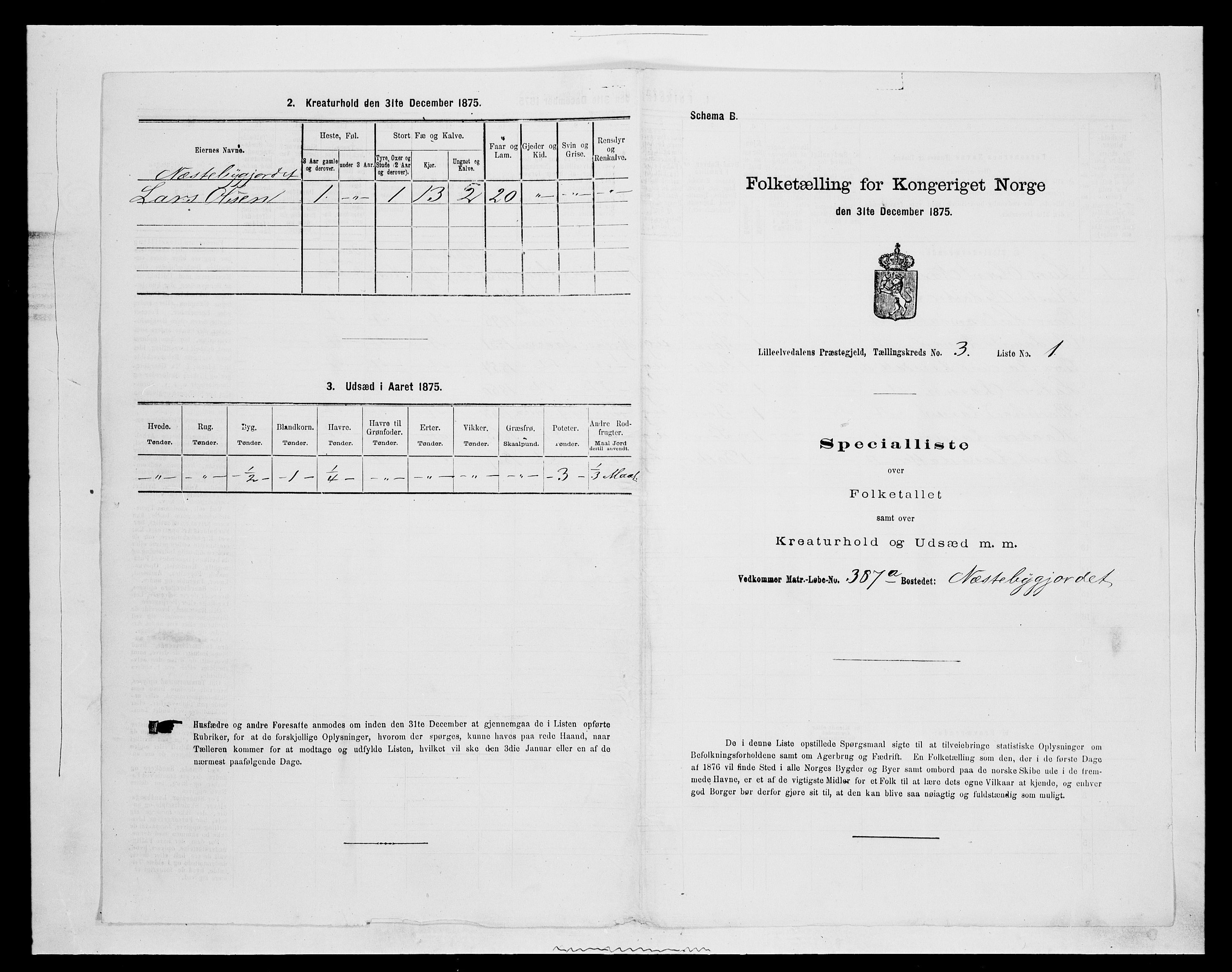 SAH, 1875 census for 0438P Lille Elvedalen, 1875, p. 311