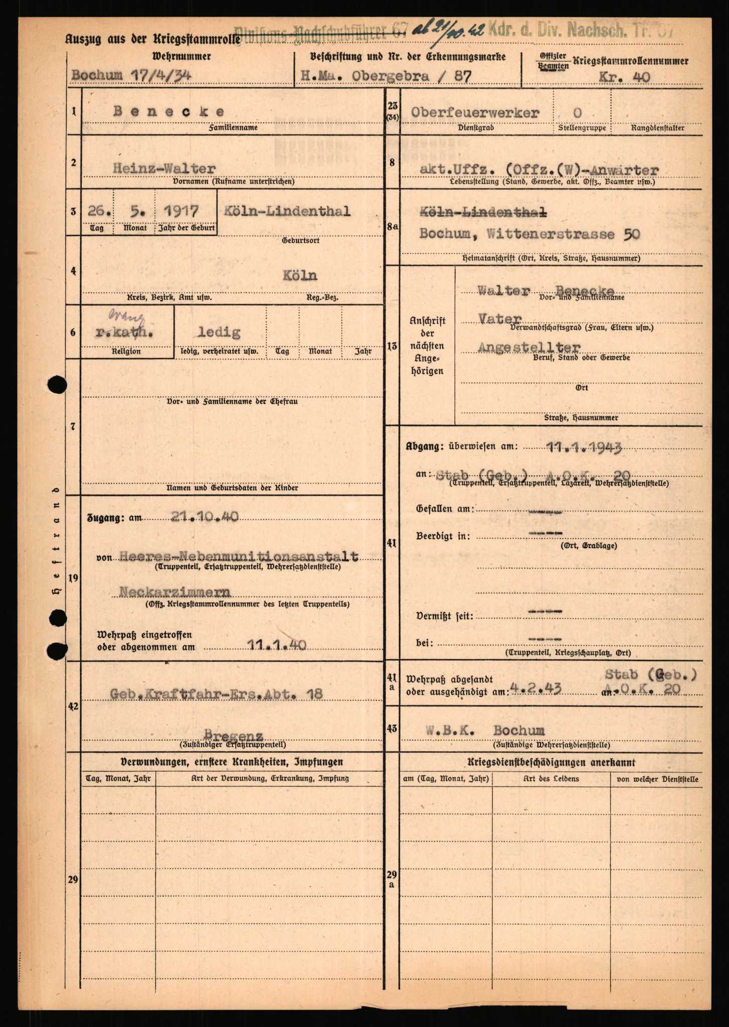 Forsvarets Overkommando. 2 kontor. Arkiv 11.4. Spredte tyske arkivsaker, AV/RA-RAFA-7031/D/Dar/Dara/L0018: Personalbøker, 1940-1945, p. 82