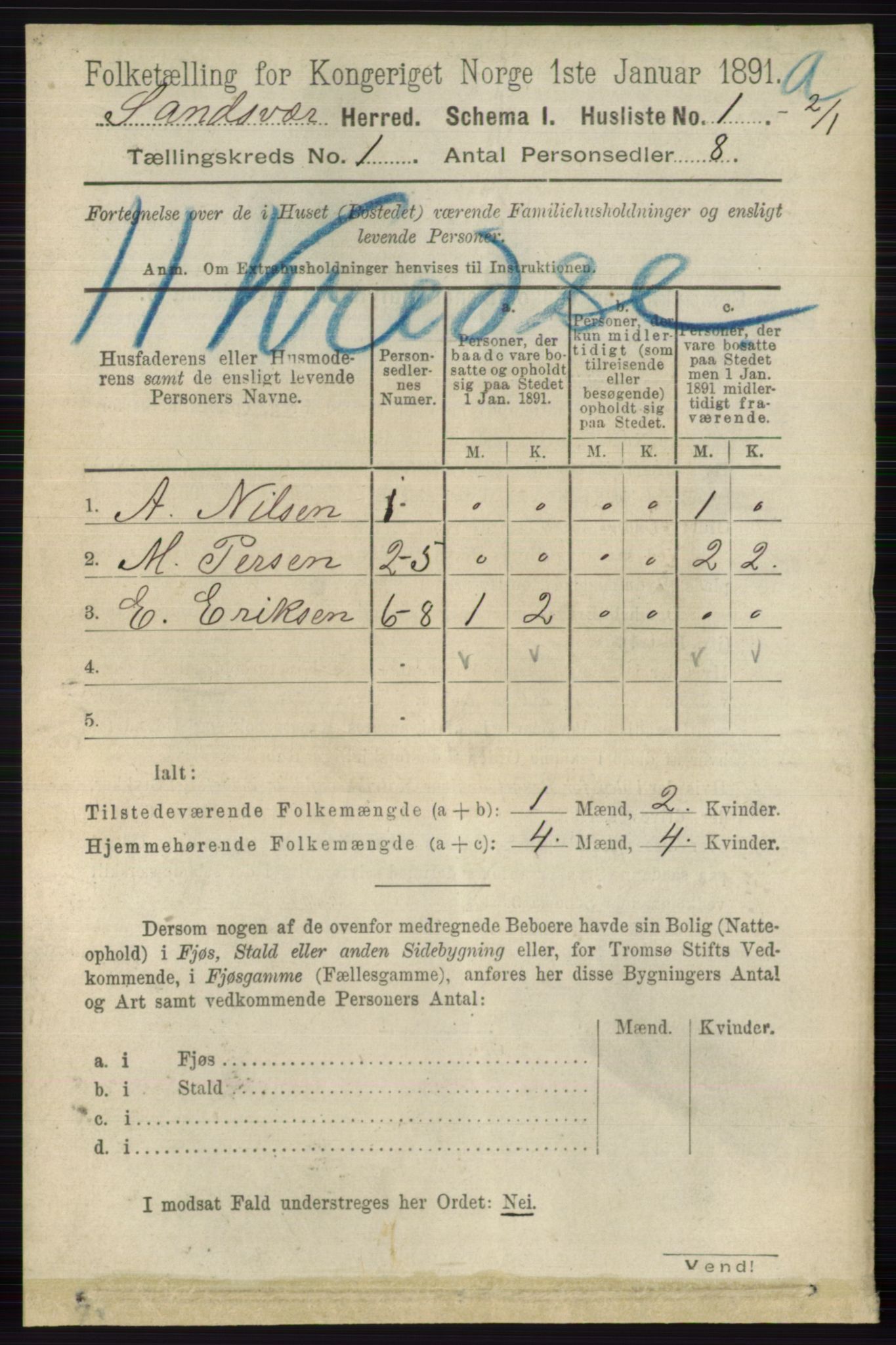 RA, 1891 census for 0629 Sandsvær, 1891, p. 42