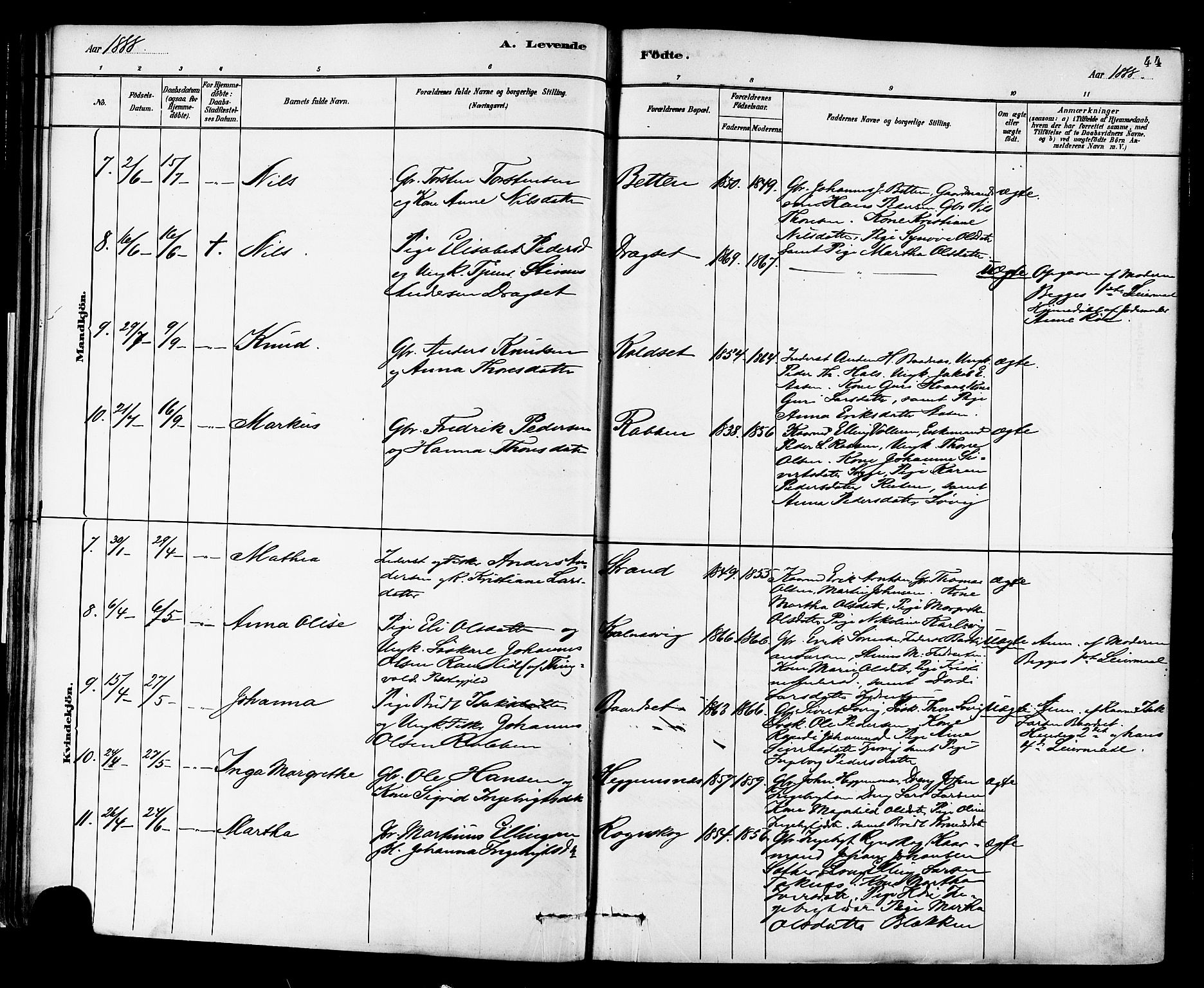 Ministerialprotokoller, klokkerbøker og fødselsregistre - Møre og Romsdal, AV/SAT-A-1454/576/L0885: Parish register (official) no. 576A03, 1880-1898, p. 44