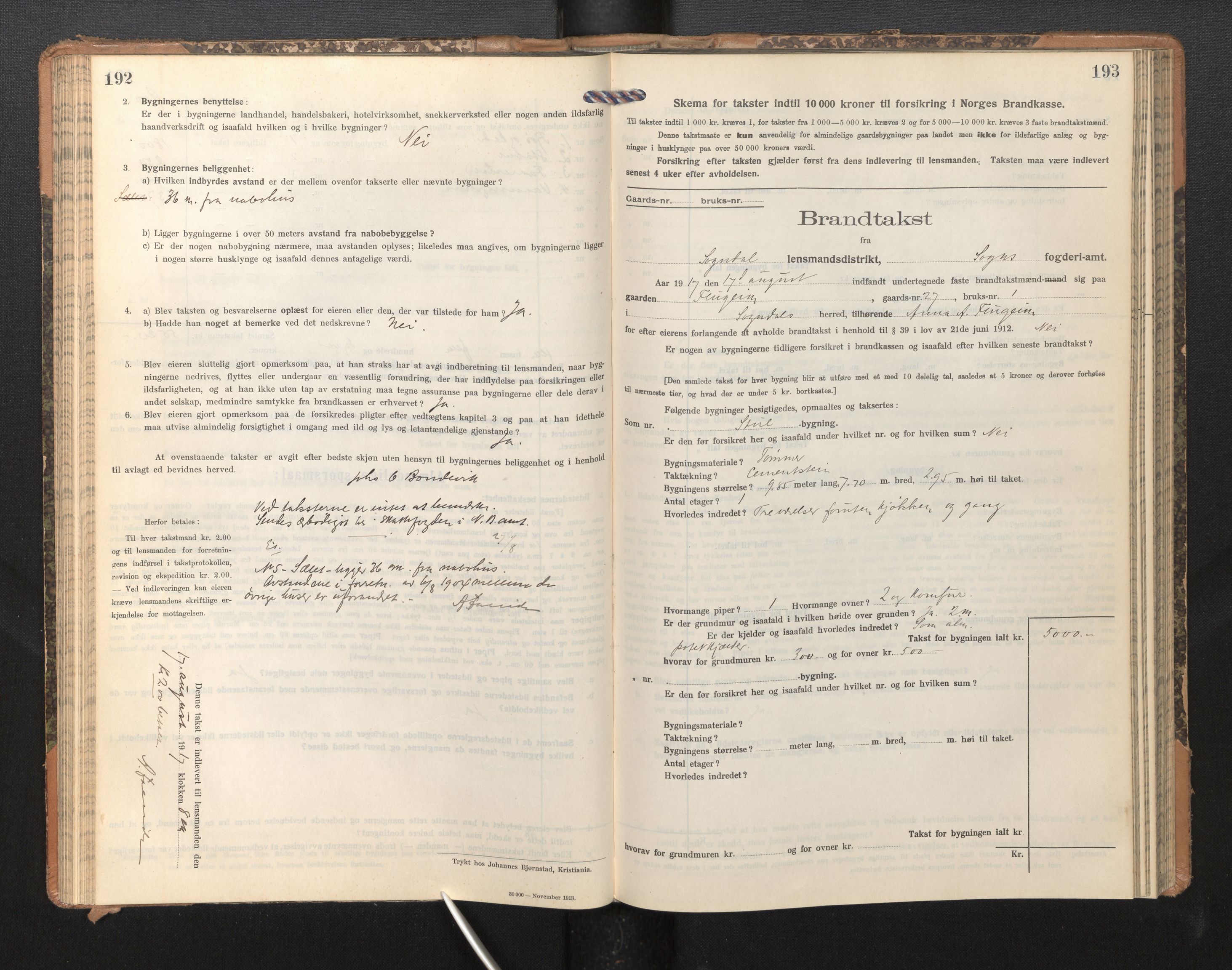 Lensmannen i Sogndal, AV/SAB-A-29901/0012/L0011: Branntakstprotokoll, skjematakst, 1914-1922, p. 192-193