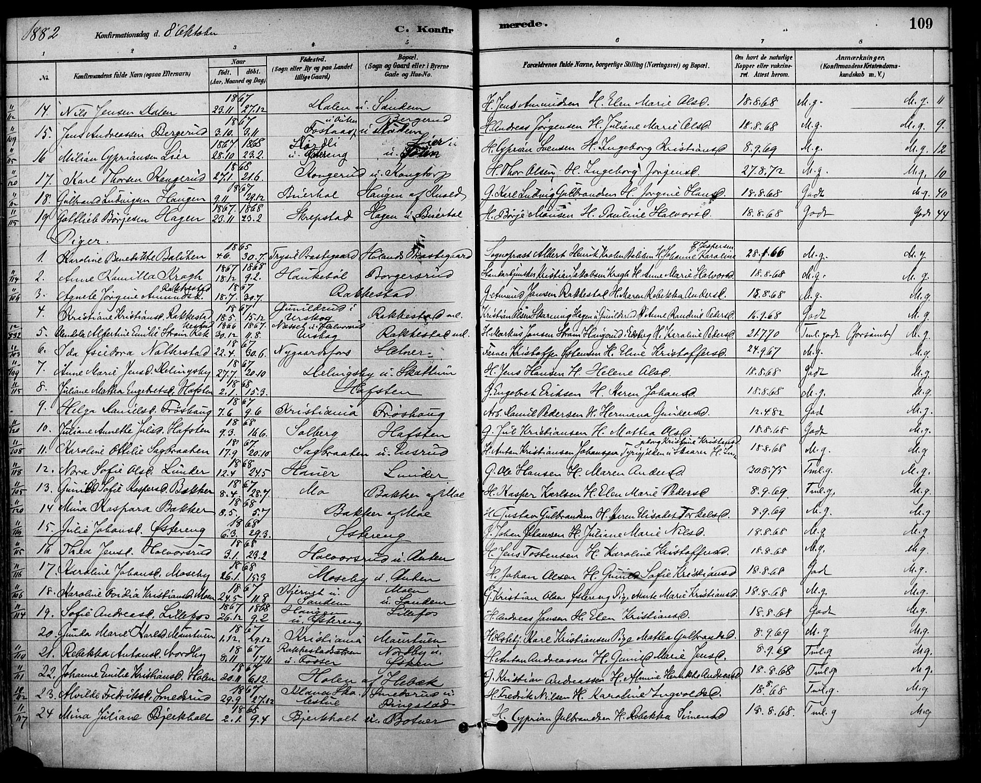 Høland prestekontor Kirkebøker, SAO/A-10346a/F/Fa/L0013: Parish register (official) no. I 13, 1880-1897, p. 109