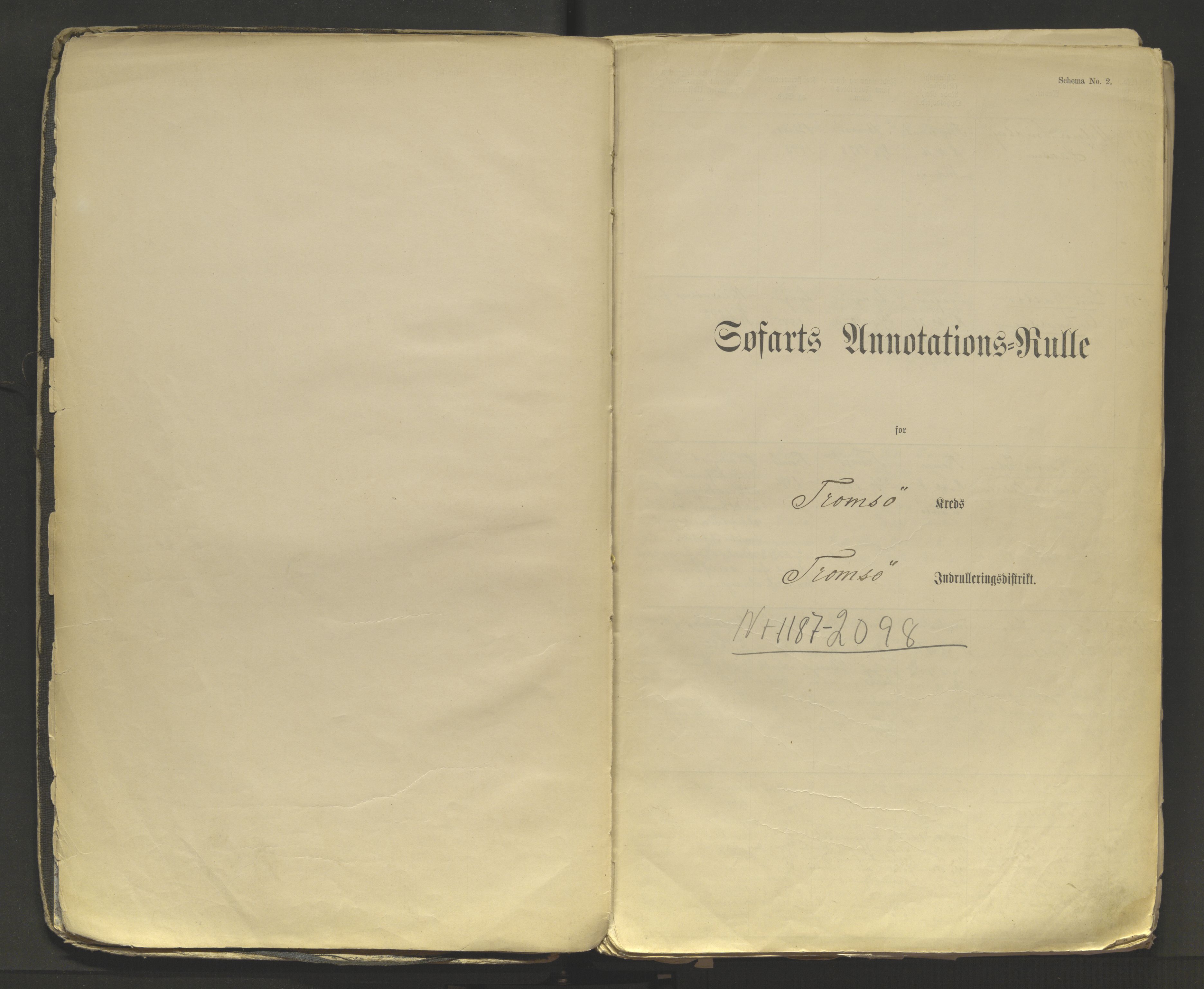 Tromsø sjømannskontor/innrullerings-/mønstringsdistrikt, AV/SATØ-S-0243/F/Fb/L0008: Annotasjonsrulle. Defekt: løse permer. Nr. 1187-2074. Bruksutgave finnes, 1899-1908