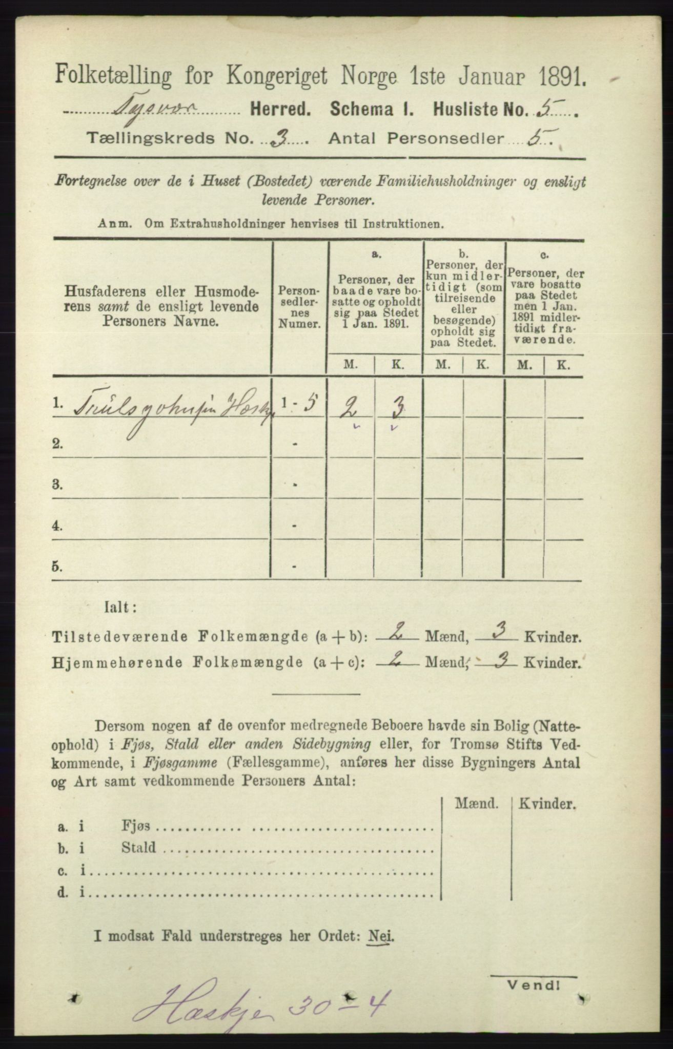 RA, 1891 census for 1146 Tysvær, 1891, p. 1187