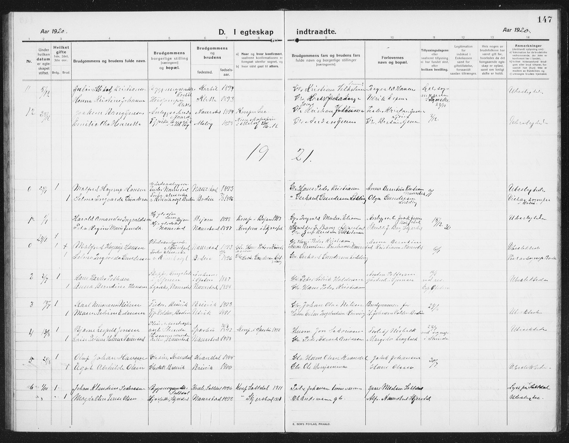 Ministerialprotokoller, klokkerbøker og fødselsregistre - Nordland, AV/SAT-A-1459/852/L0757: Parish register (copy) no. 852C08, 1916-1934, p. 147