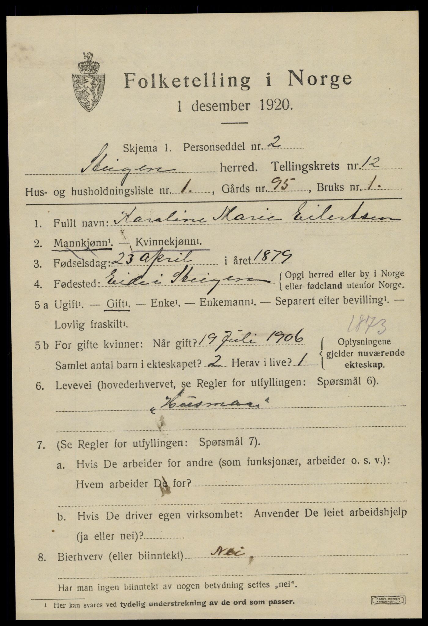 SAT, 1920 census for Steigen, 1920, p. 4766