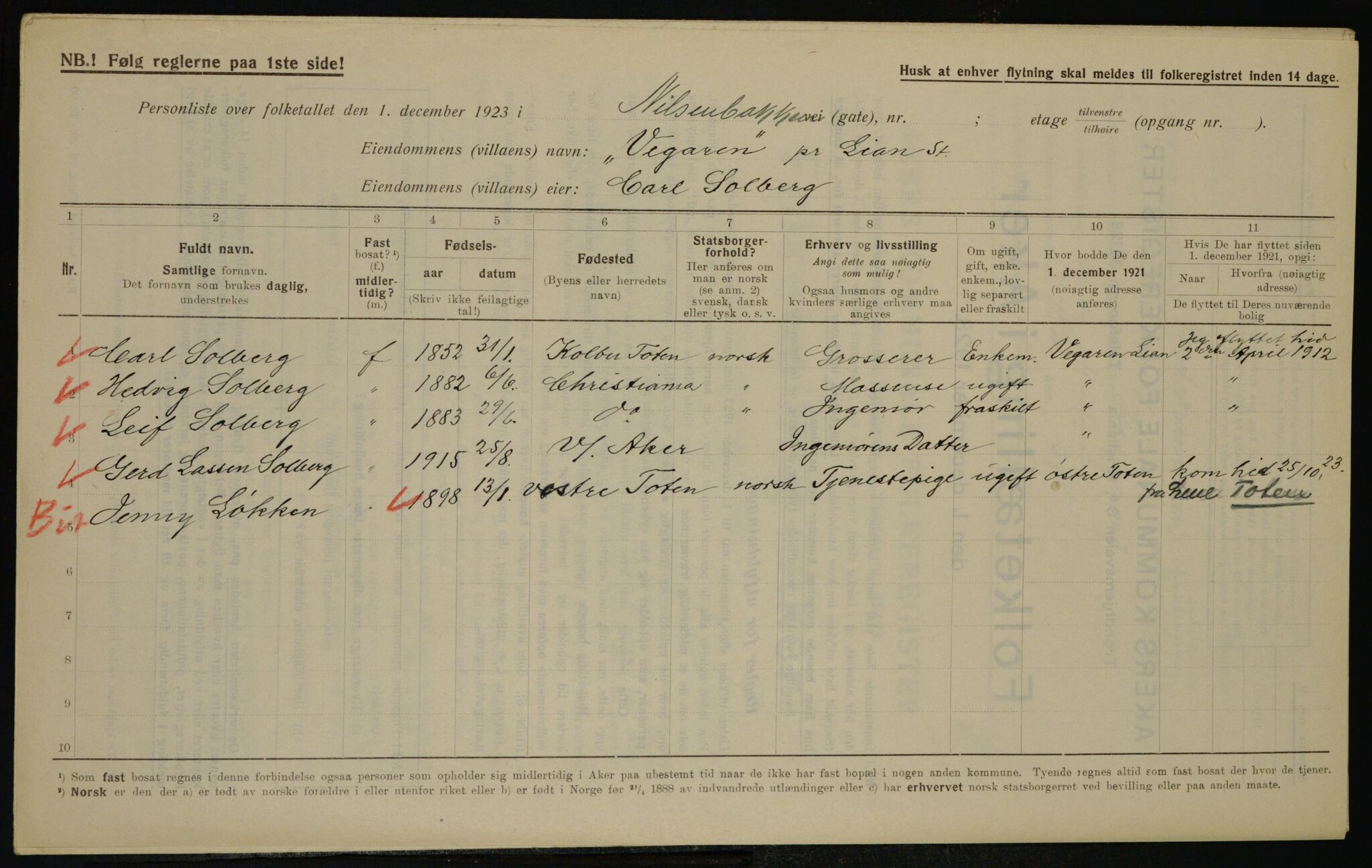 , Municipal Census 1923 for Aker, 1923, p. 42755