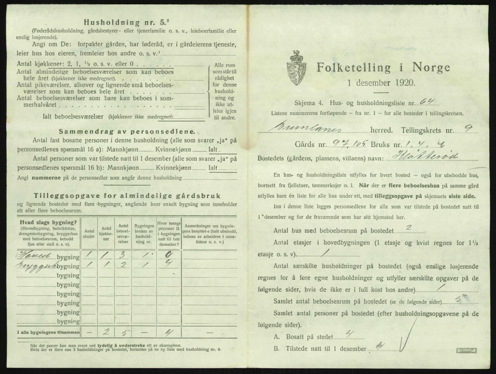 SAKO, 1920 census for Brunlanes, 1920, p. 1207