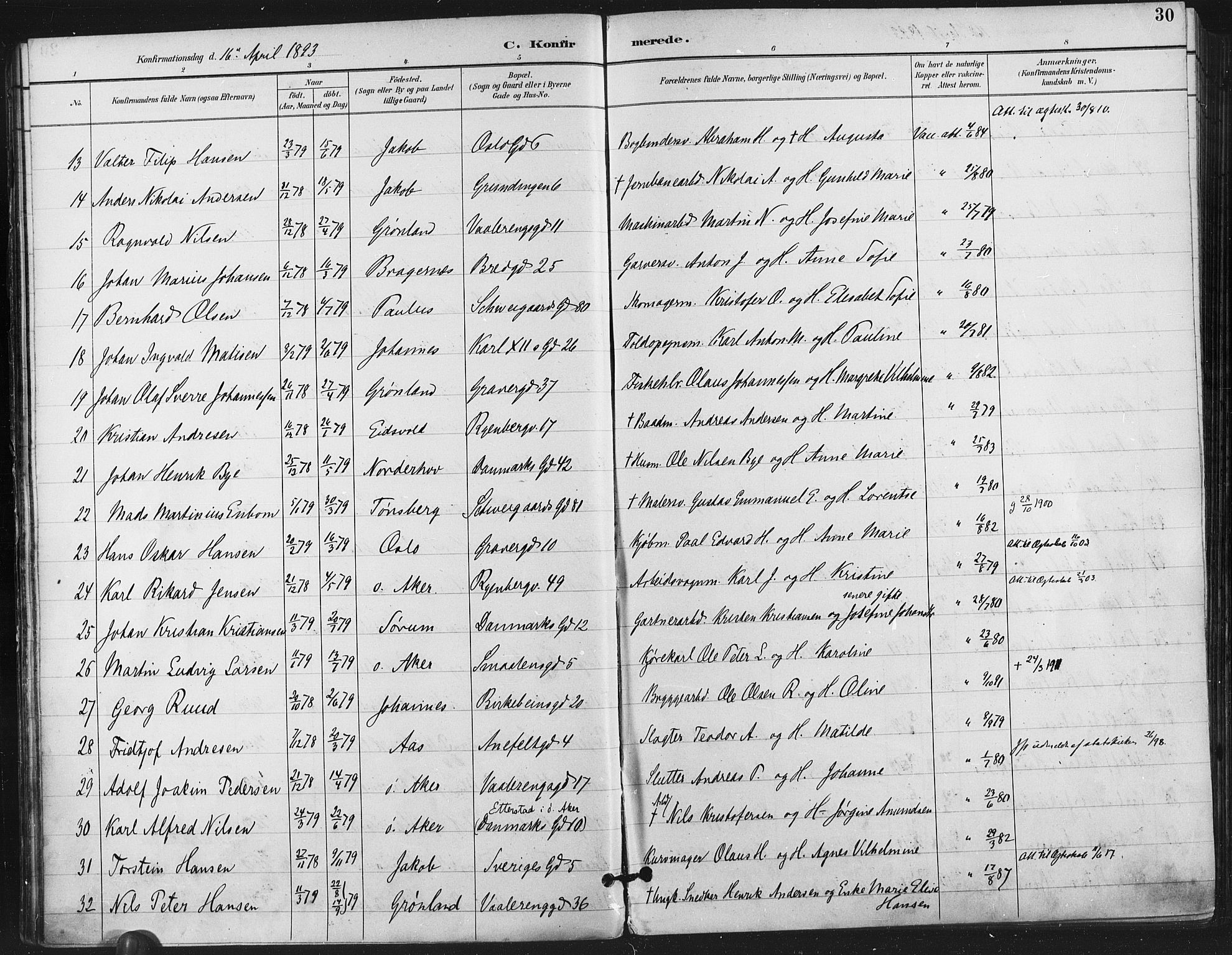 Gamlebyen prestekontor Kirkebøker, AV/SAO-A-10884/F/Fa/L0008: Parish register (official) no. 8, 1891-1908, p. 30