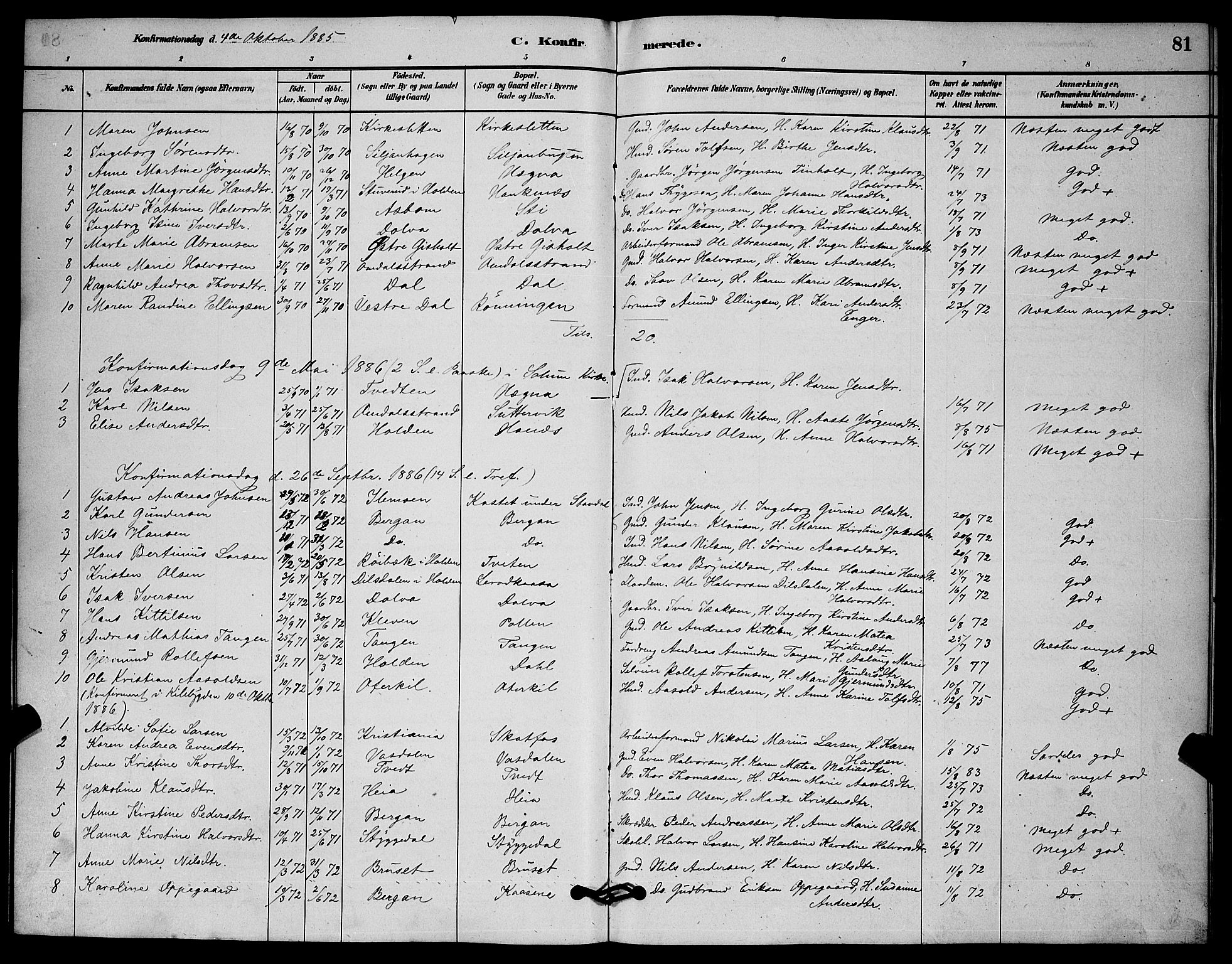 Solum kirkebøker, AV/SAKO-A-306/G/Gb/L0003: Parish register (copy) no. II 3, 1880-1898, p. 81