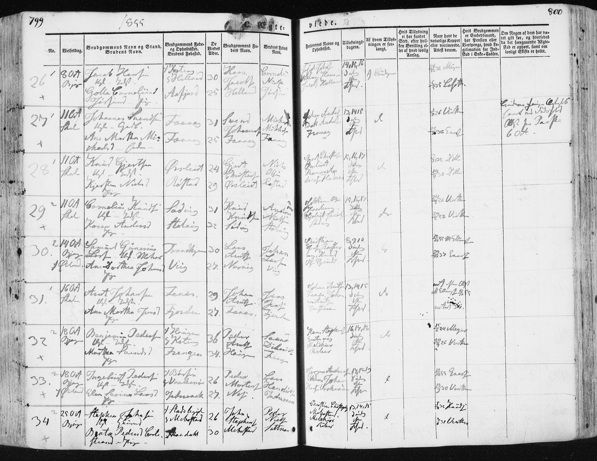 Ministerialprotokoller, klokkerbøker og fødselsregistre - Sør-Trøndelag, SAT/A-1456/659/L0736: Parish register (official) no. 659A06, 1842-1856, p. 799-800