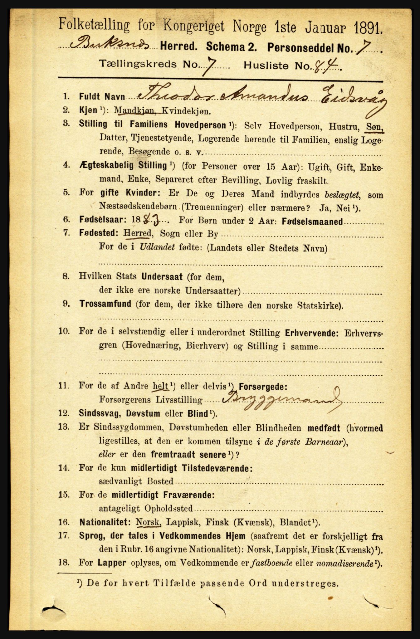 RA, 1891 census for 1860 Buksnes, 1891, p. 5549