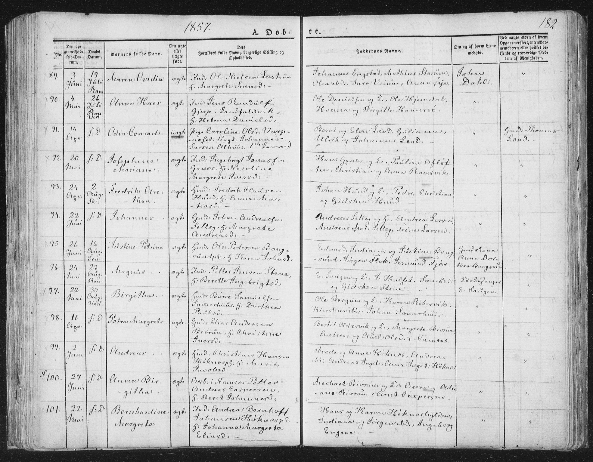 Ministerialprotokoller, klokkerbøker og fødselsregistre - Nord-Trøndelag, AV/SAT-A-1458/764/L0551: Parish register (official) no. 764A07a, 1824-1864, p. 182