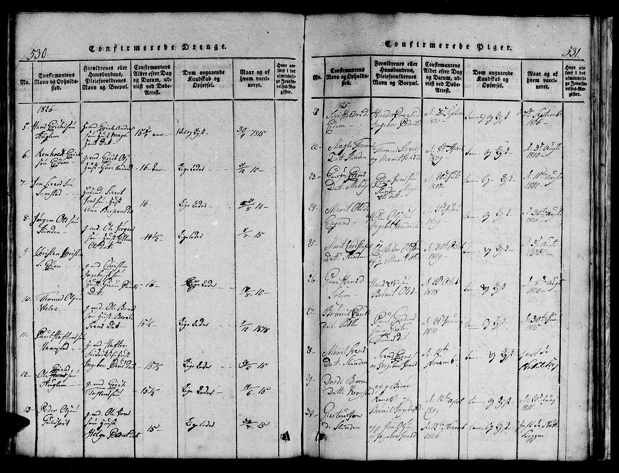 Ministerialprotokoller, klokkerbøker og fødselsregistre - Sør-Trøndelag, SAT/A-1456/695/L1152: Parish register (copy) no. 695C03, 1816-1831, p. 530-531