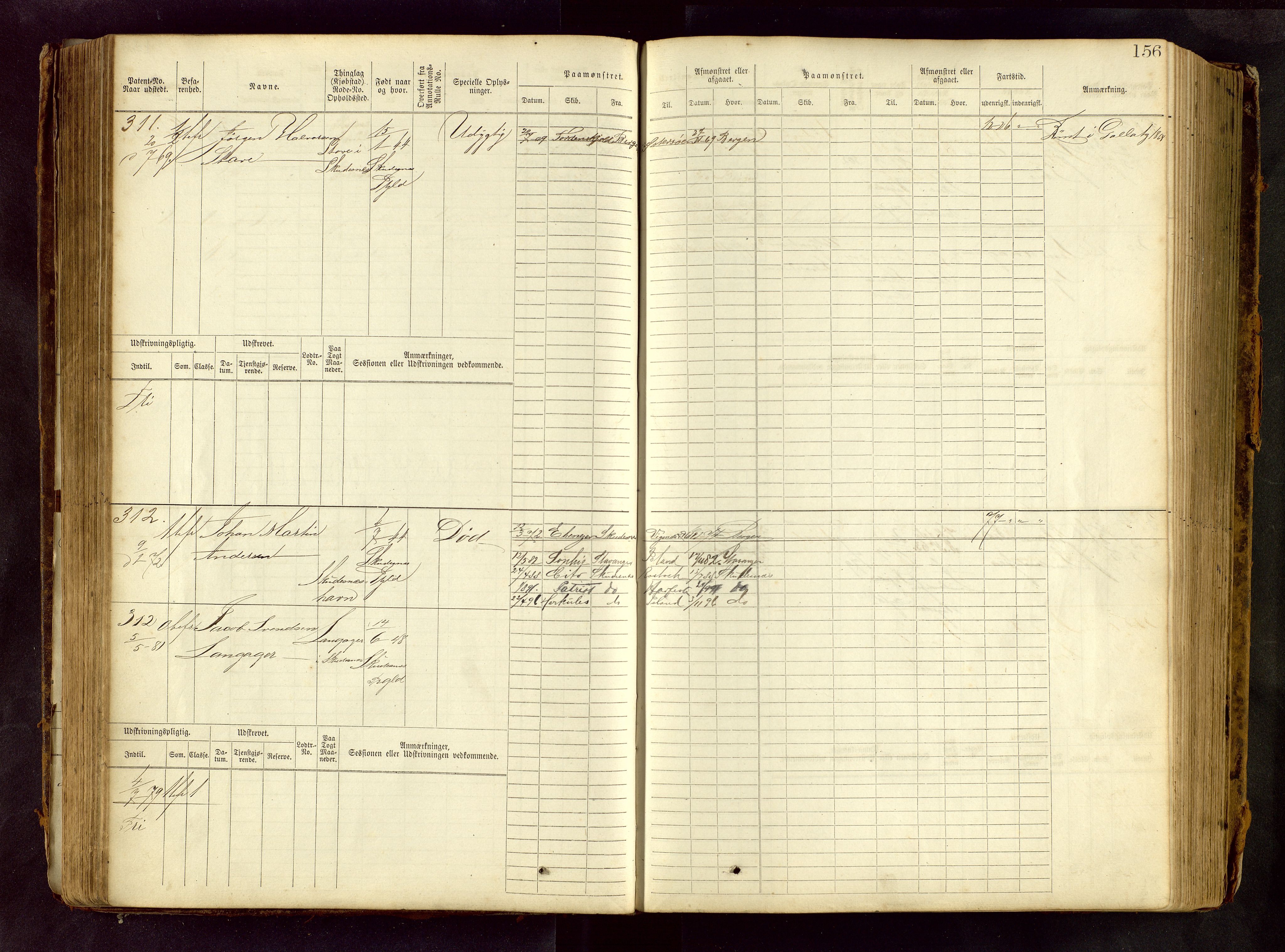 Haugesund sjømannskontor, AV/SAST-A-102007/F/Fb/Fbb/L0001: Sjøfartsrulle Skudenes krets No 1 - 958, 1860-1948, p. 156