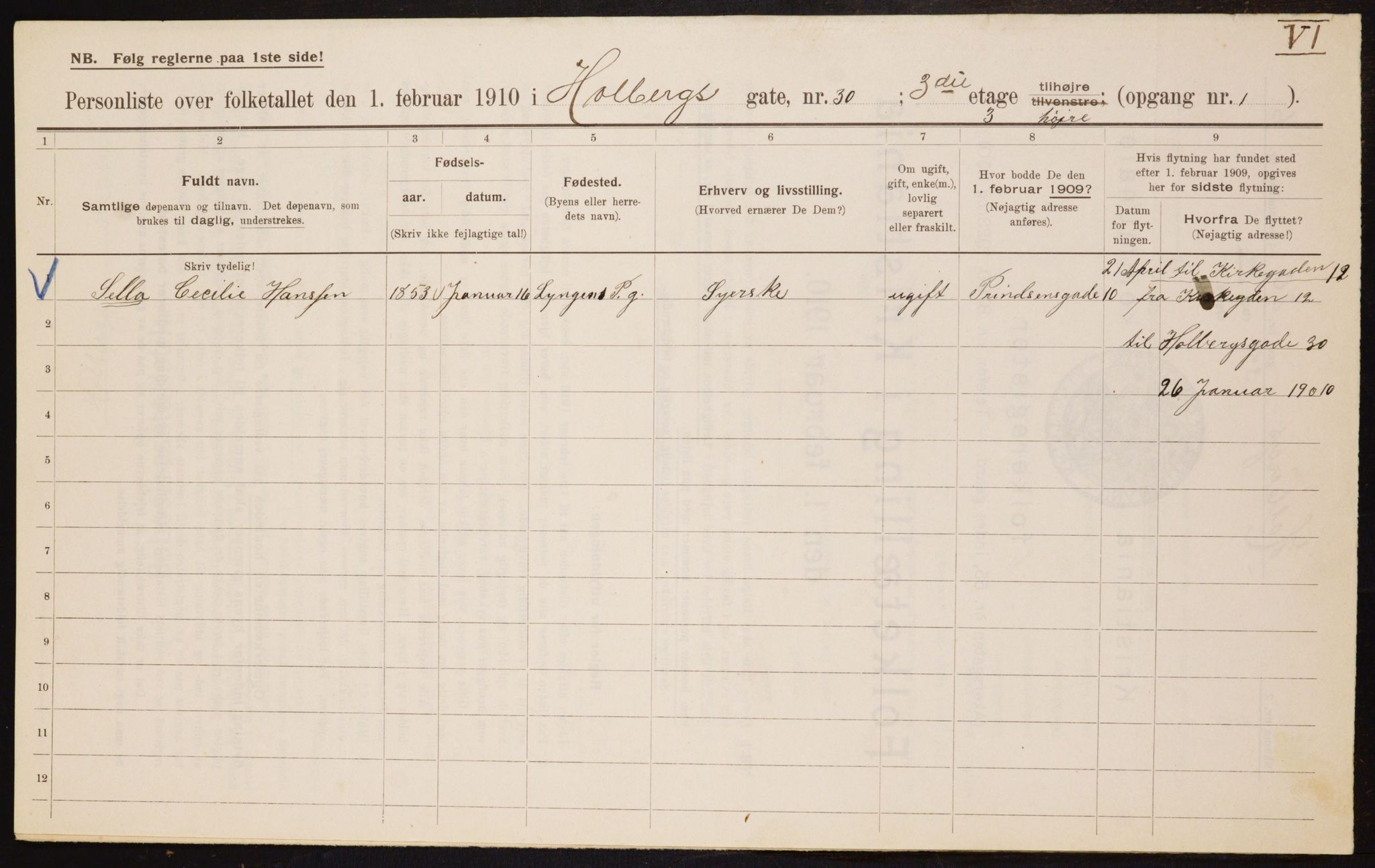 OBA, Municipal Census 1910 for Kristiania, 1910, p. 39756