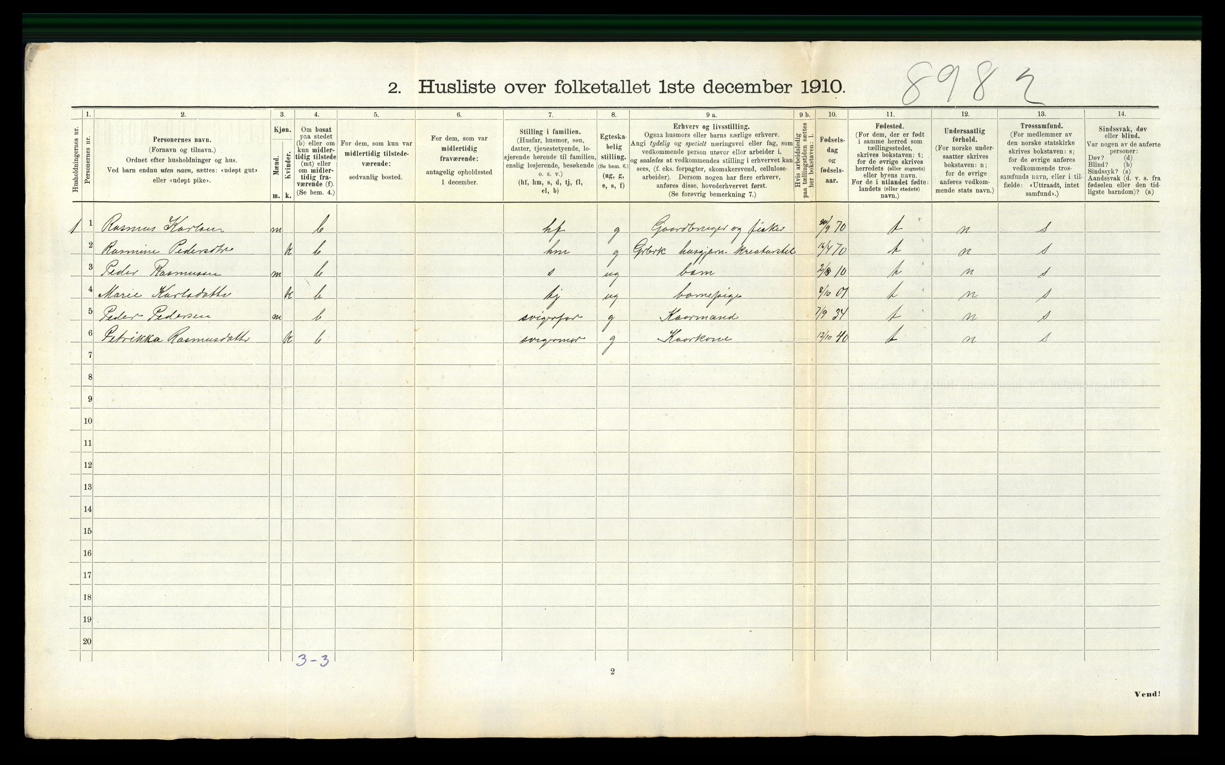 RA, 1910 census for Selje, 1910, p. 999