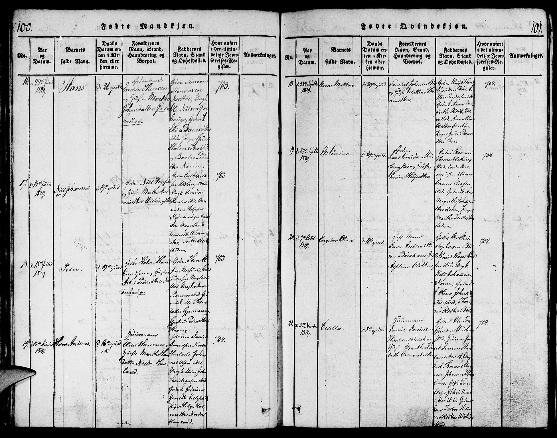 Torvastad sokneprestkontor, AV/SAST-A -101857/H/Ha/Haa/L0004: Parish register (official) no. A 3 /1, 1817-1836, p. 100-101