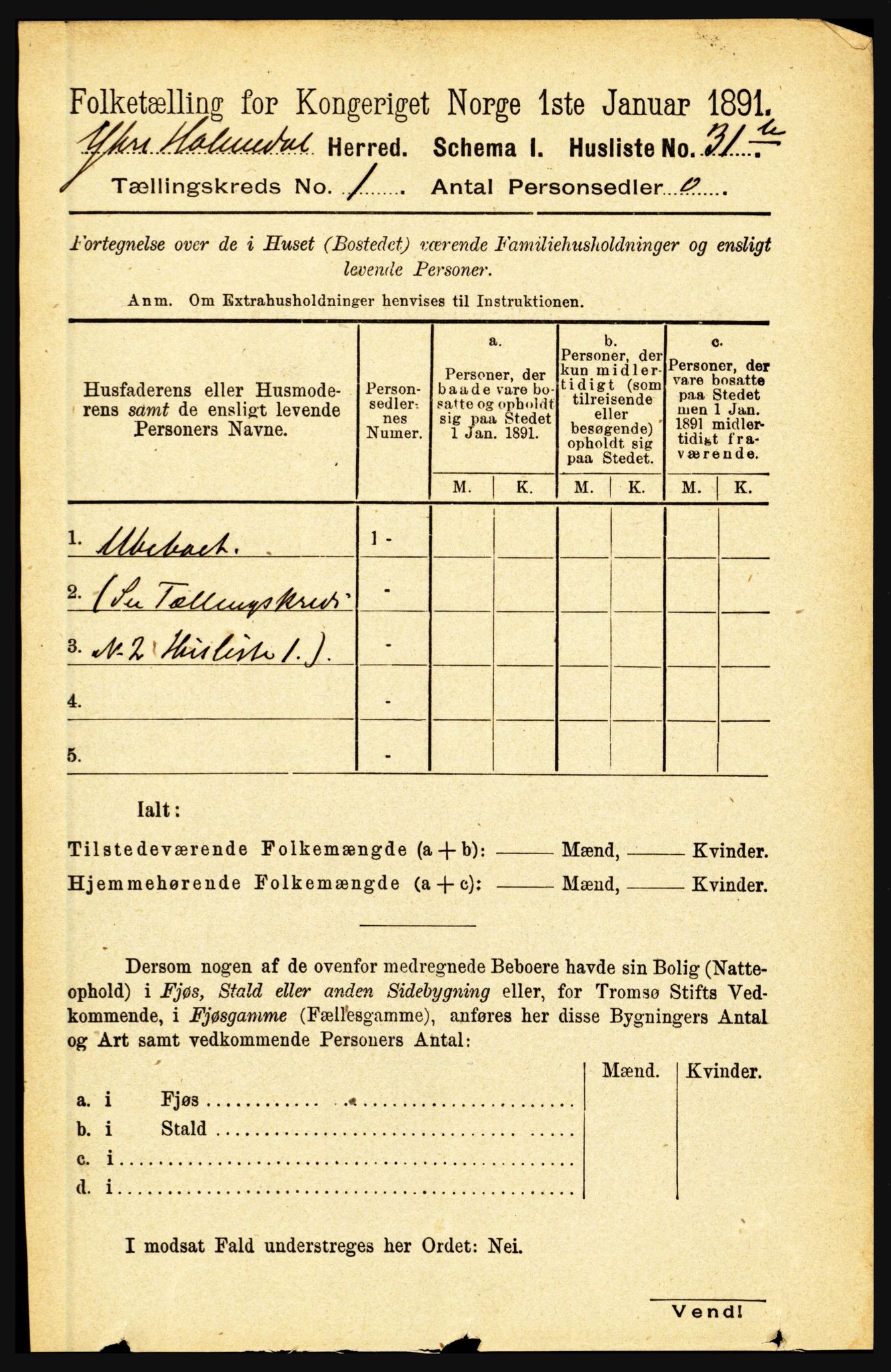 RA, 1891 census for 1429 Ytre Holmedal, 1891, p. 78