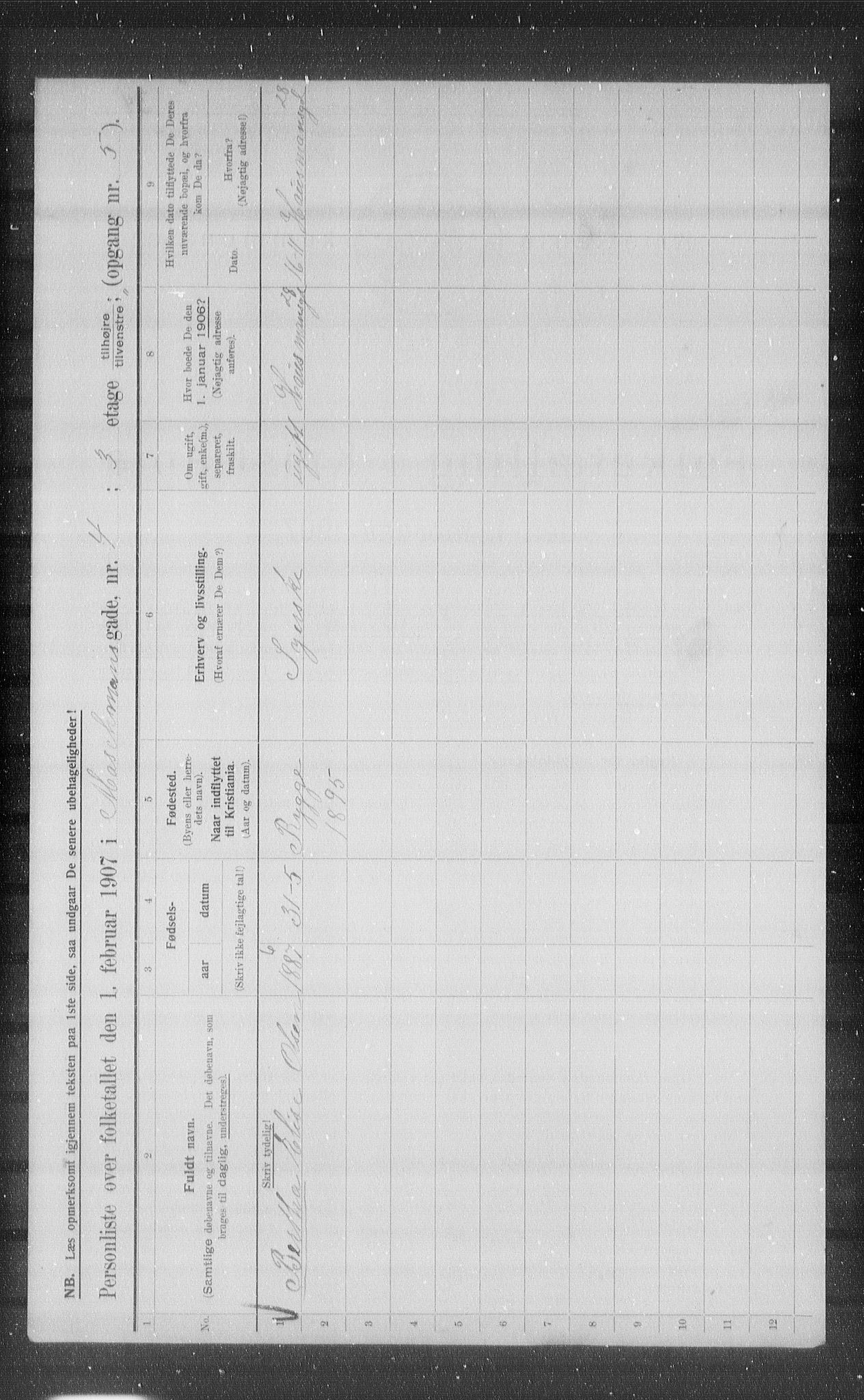 OBA, Municipal Census 1907 for Kristiania, 1907, p. 33022