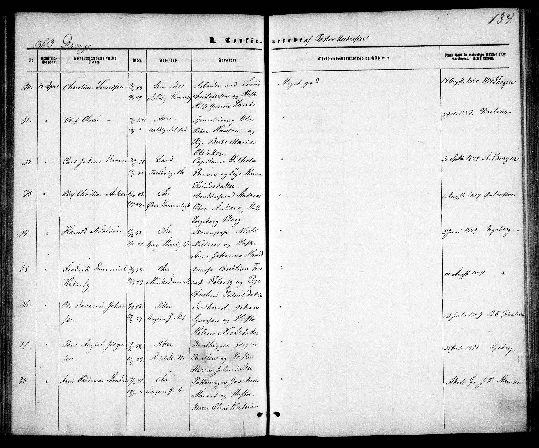 Trefoldighet prestekontor Kirkebøker, AV/SAO-A-10882/F/Fb/L0001: Parish register (official) no. II 1, 1858-1871, p. 134