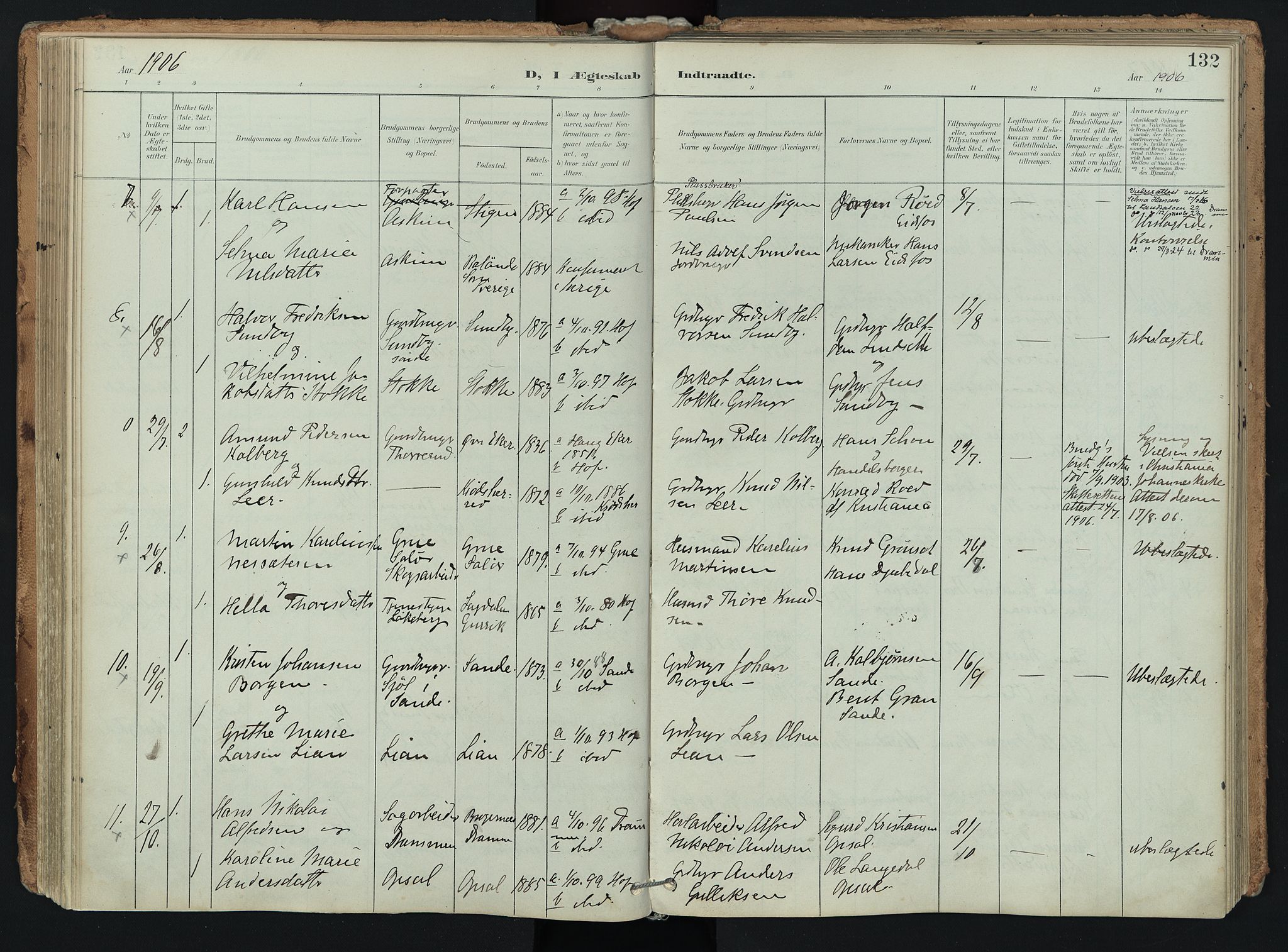 Hof kirkebøker, AV/SAKO-A-64/F/Fa/L0008: Parish register (official) no. I 8, 1902-1921, p. 132