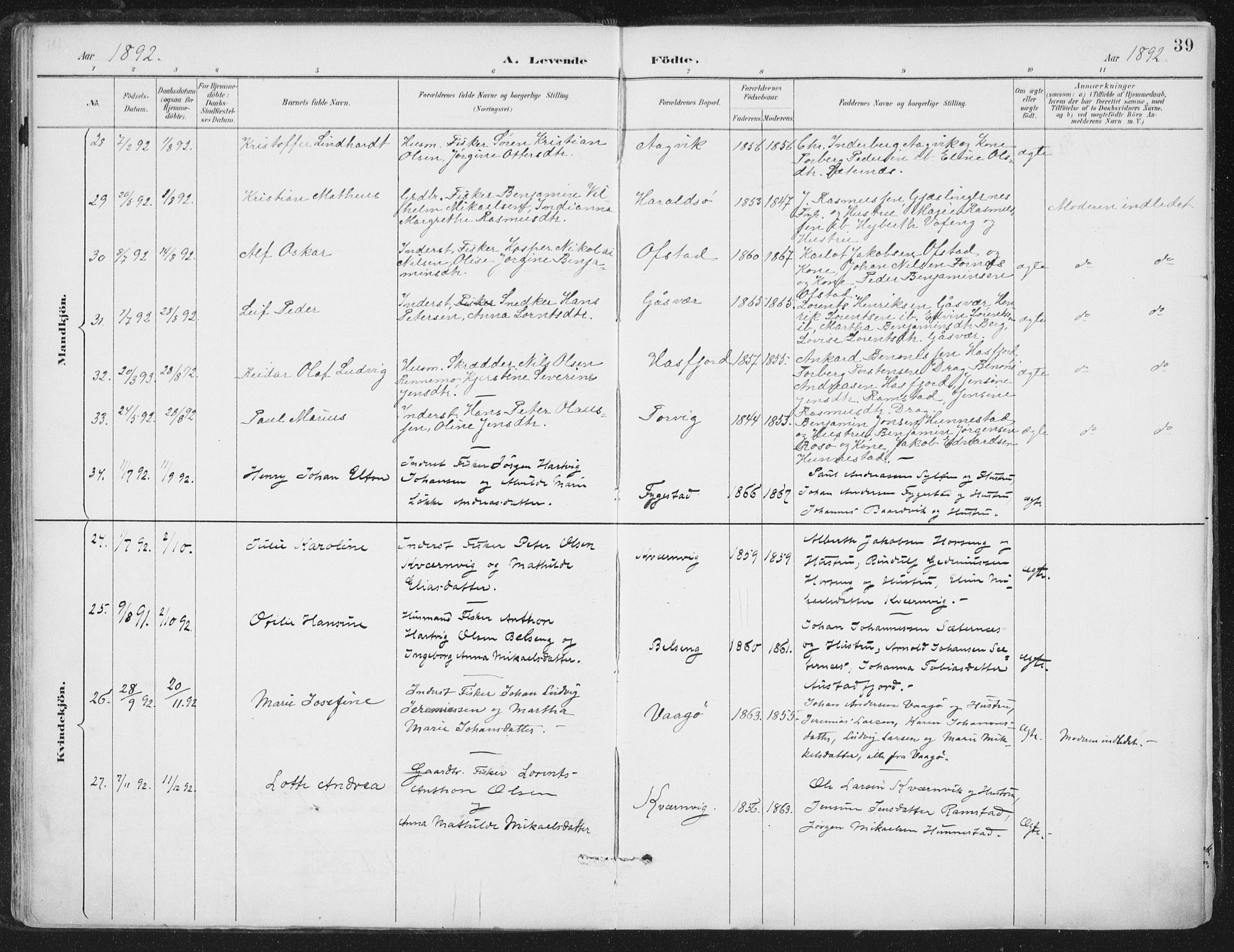 Ministerialprotokoller, klokkerbøker og fødselsregistre - Nord-Trøndelag, AV/SAT-A-1458/786/L0687: Parish register (official) no. 786A03, 1888-1898, p. 39