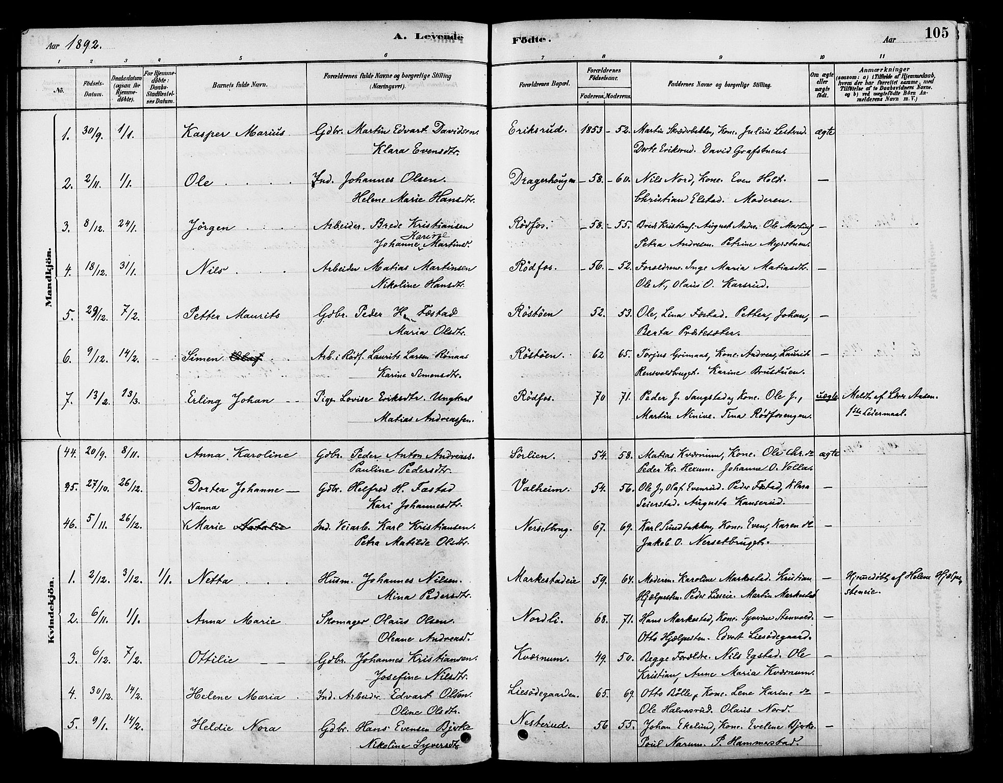 Vestre Toten prestekontor, SAH/PREST-108/H/Ha/Haa/L0009: Parish register (official) no. 9, 1878-1894, p. 105