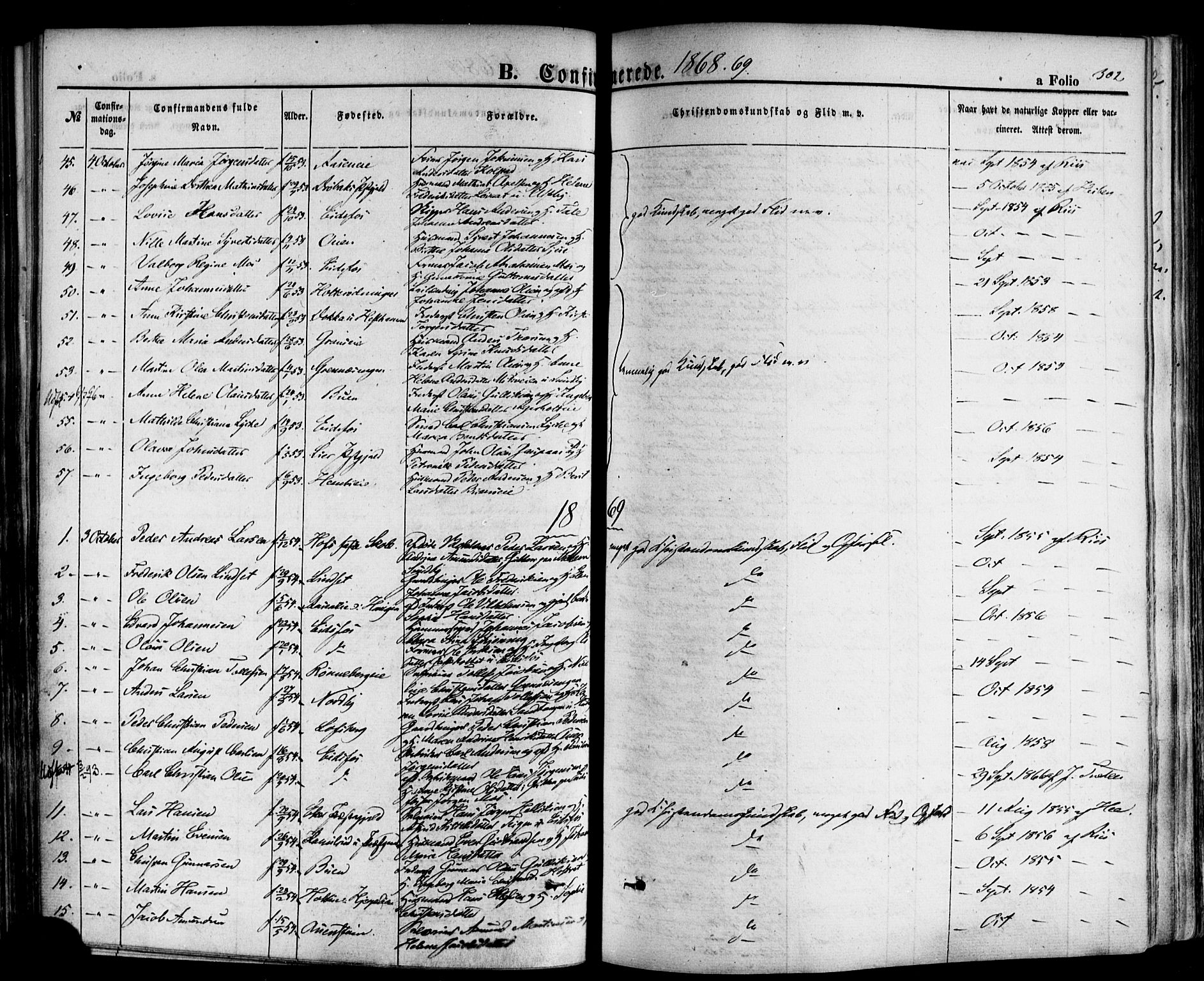Hof kirkebøker, SAKO/A-64/F/Fa/L0006: Parish register (official) no. I 6, 1851-1877, p. 302