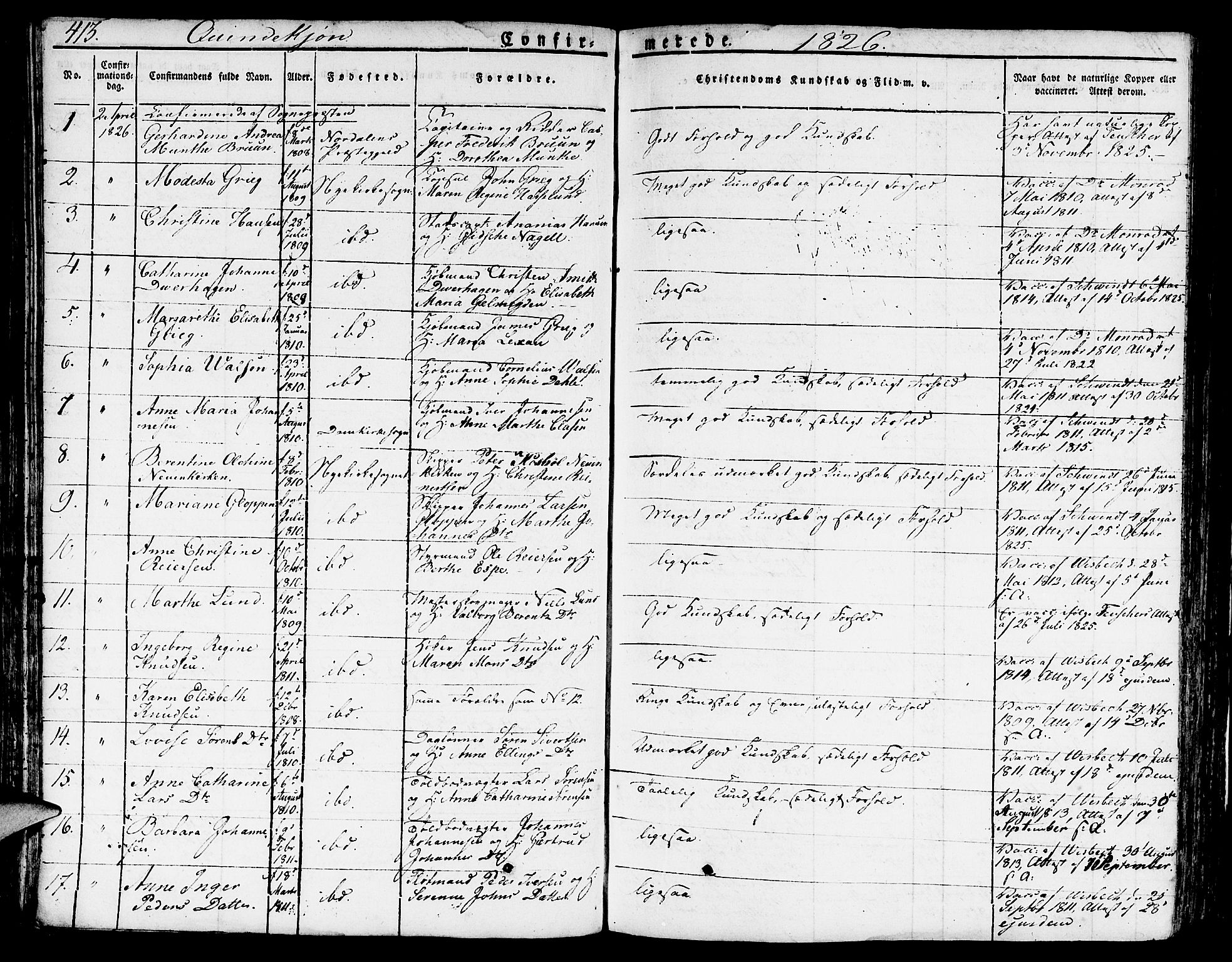 Nykirken Sokneprestembete, SAB/A-77101/H/Hab: Parish register (copy) no. A 5II, 1821-1843, p. 413