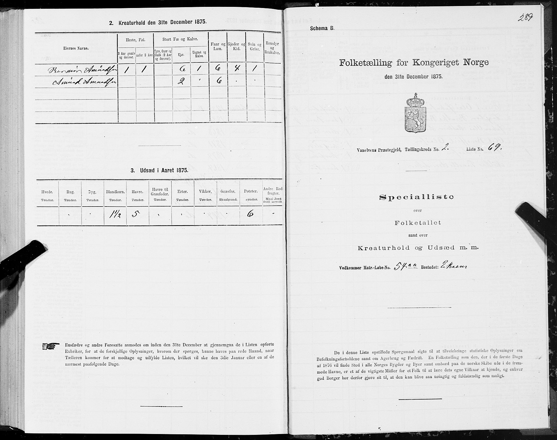 SAT, 1875 census for 1511P Vanylven, 1875, p. 1289