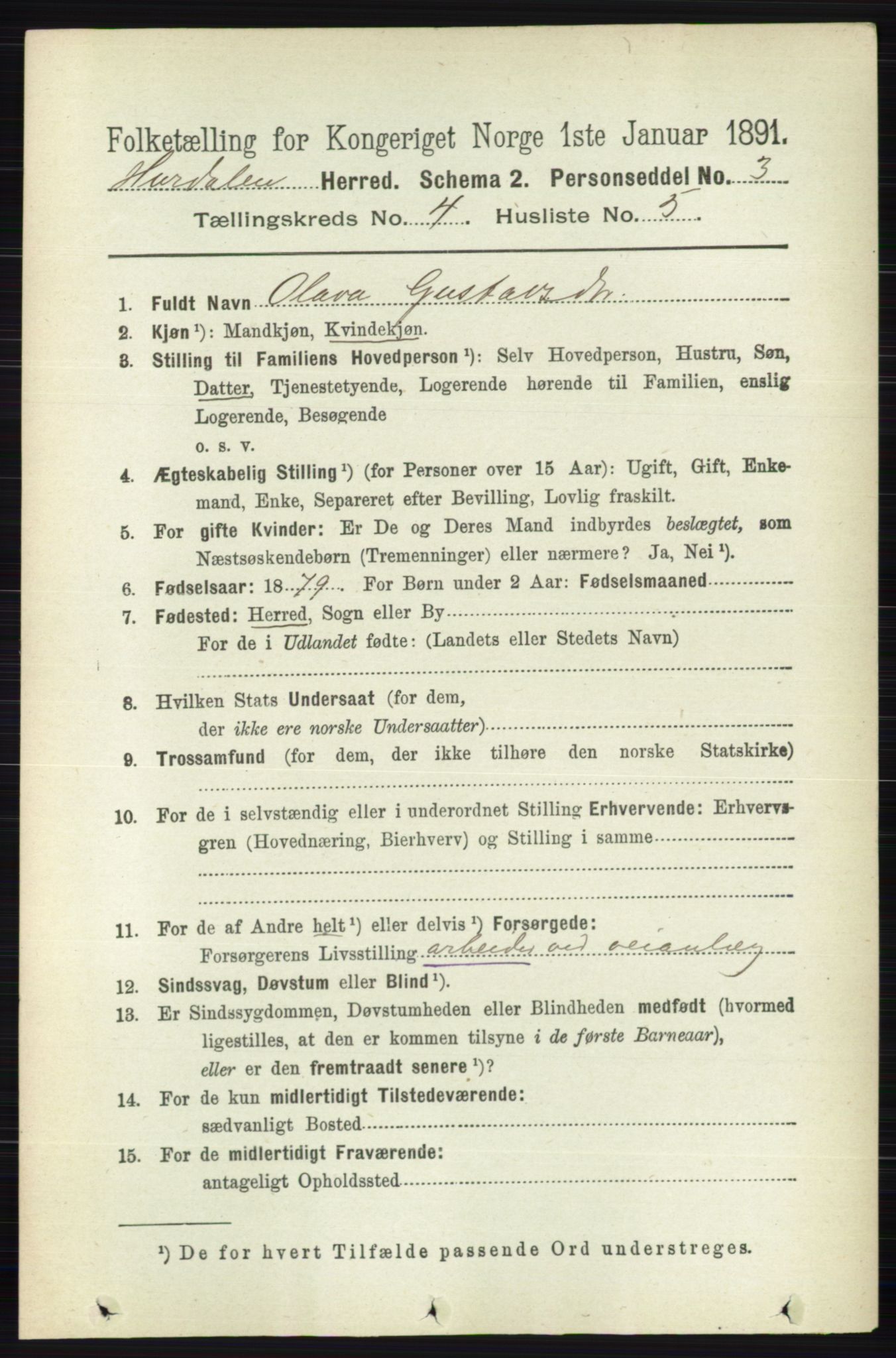 RA, 1891 census for 0239 Hurdal, 1891, p. 1455