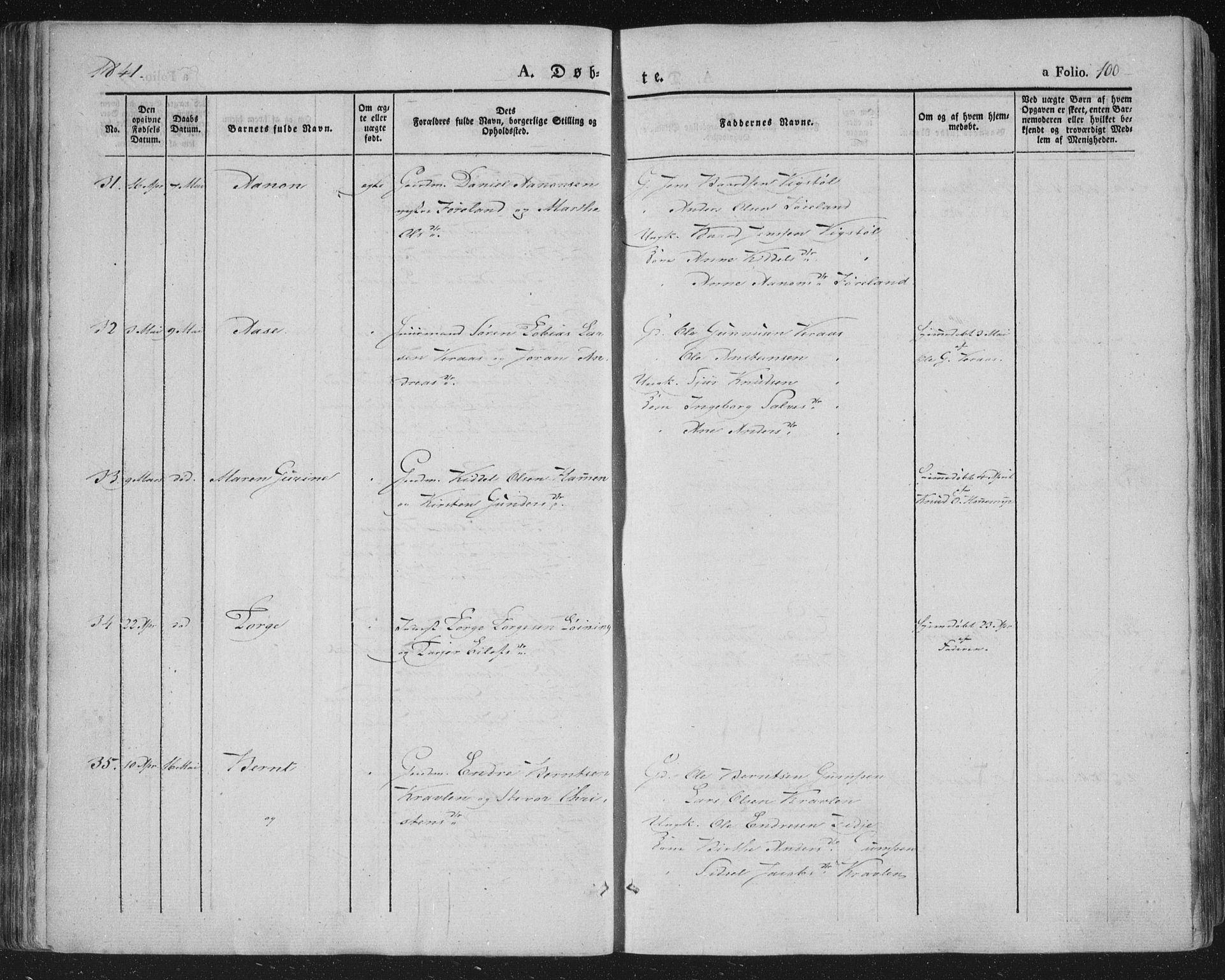 Vennesla sokneprestkontor, AV/SAK-1111-0045/Fa/Fac/L0004: Parish register (official) no. A 4, 1834-1855, p. 100