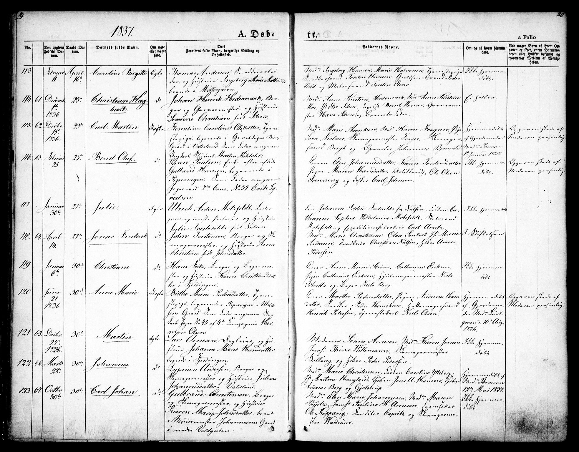 Oslo domkirke Kirkebøker, SAO/A-10752/F/Fa/L0012: Parish register (official) no. 12, 1837-1845, p. 19-20