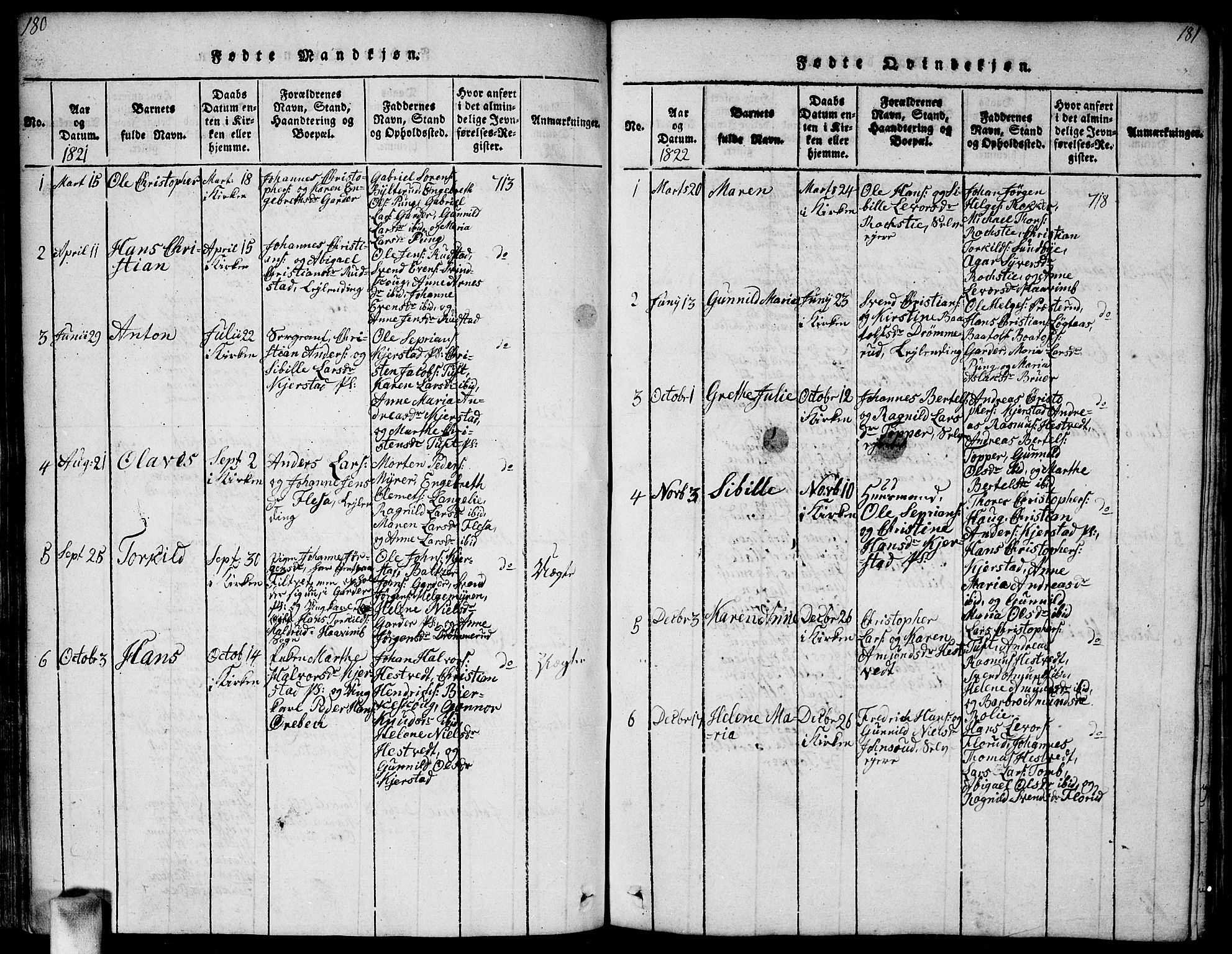 Vestby prestekontor Kirkebøker, SAO/A-10893/F/Fa/L0005: Parish register (official) no. I 5, 1814-1827, p. 180-181