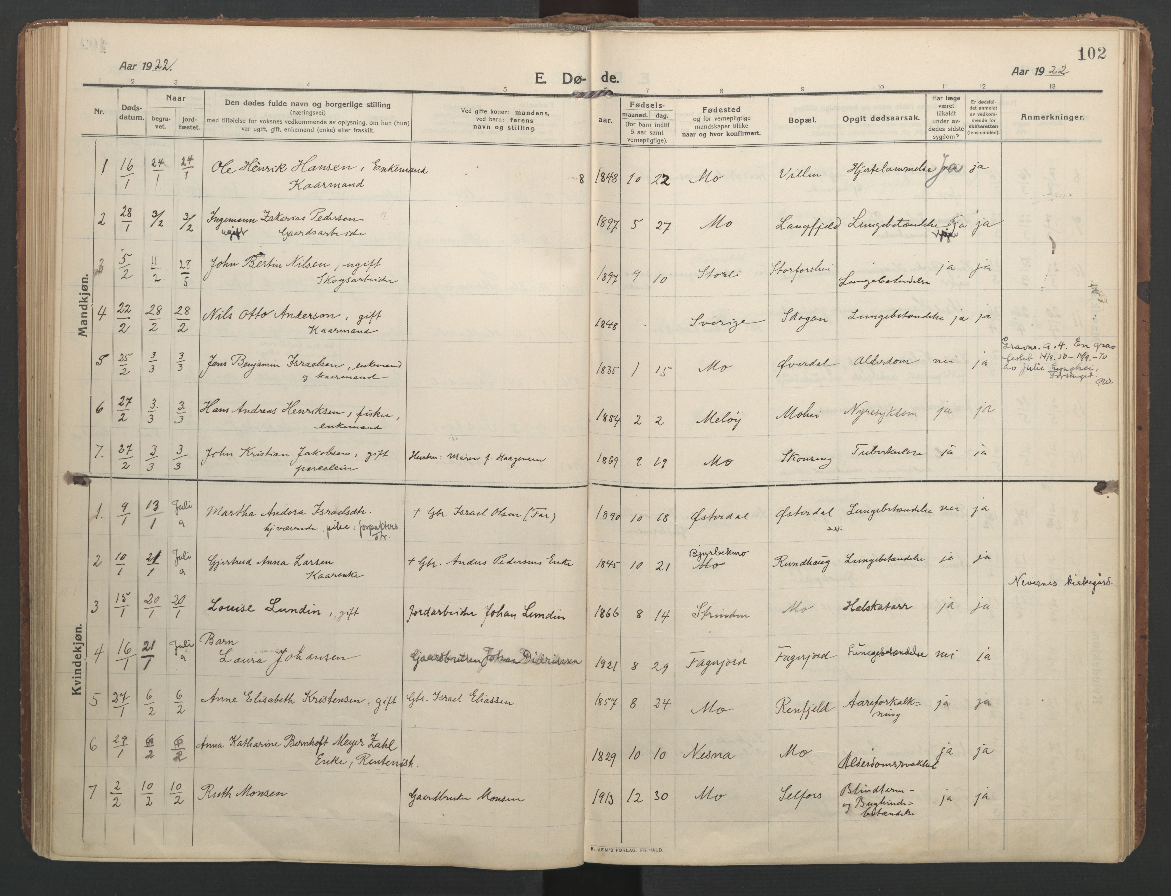 Ministerialprotokoller, klokkerbøker og fødselsregistre - Nordland, SAT/A-1459/827/L0405: Parish register (official) no. 827A17, 1912-1925, p. 102