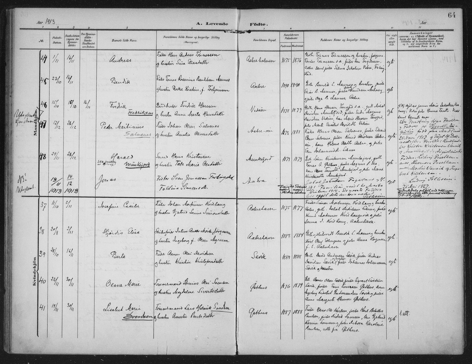 Kopervik sokneprestkontor, AV/SAST-A-101850/H/Ha/Haa/L0005: Parish register (official) no. A 5, 1906-1924, p. 64