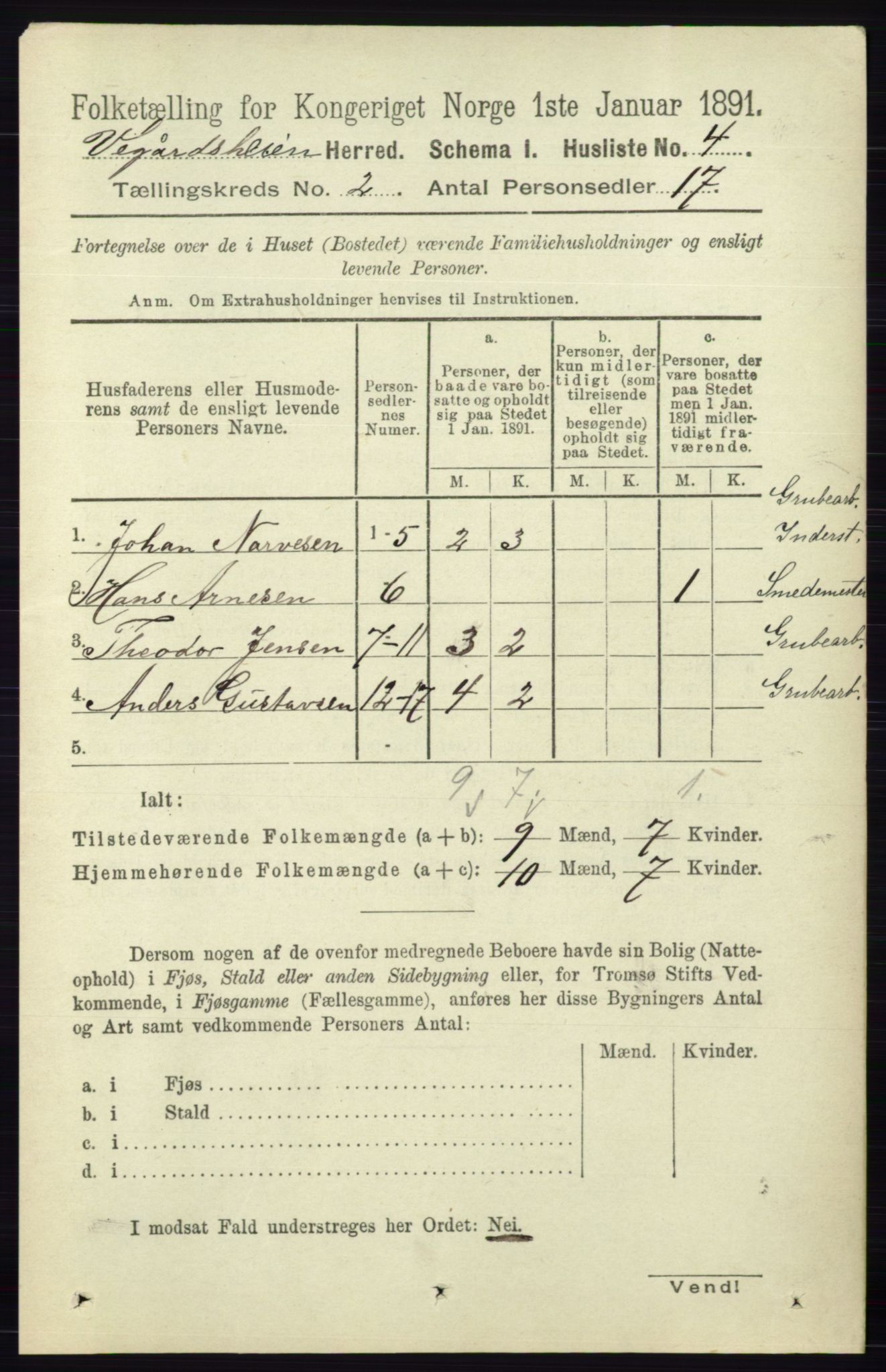 RA, 1891 census for 0912 Vegårshei, 1891, p. 326