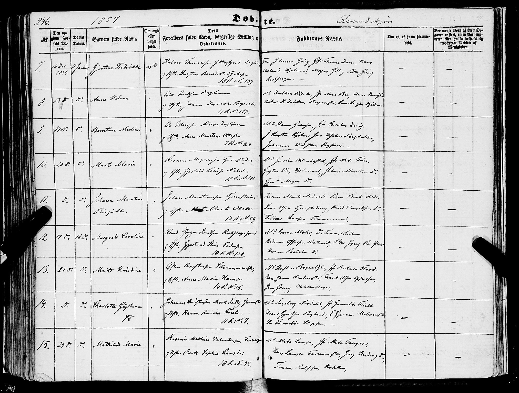 Domkirken sokneprestembete, SAB/A-74801/H/Haa/L0020: Parish register (official) no. B 3, 1851-1859, p. 246