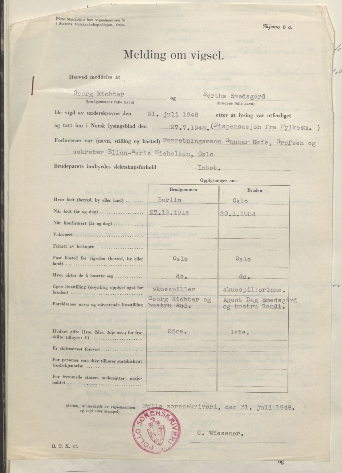 Follo sorenskriveri, AV/SAO-A-10274/L/La/Lab/L0003: Vigselsbok, 1946-1955