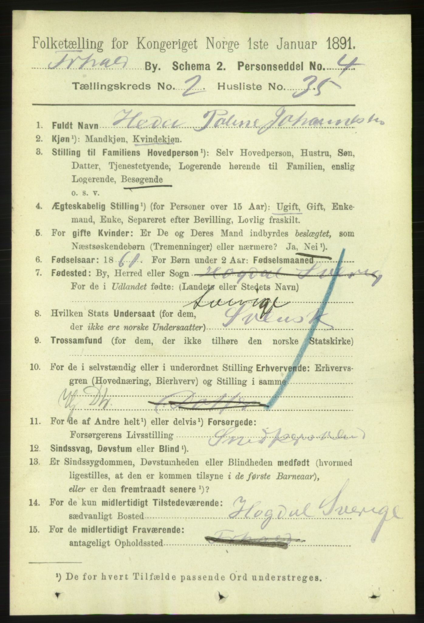 RA, 1891 census for 0101 Fredrikshald, 1891, p. 3114