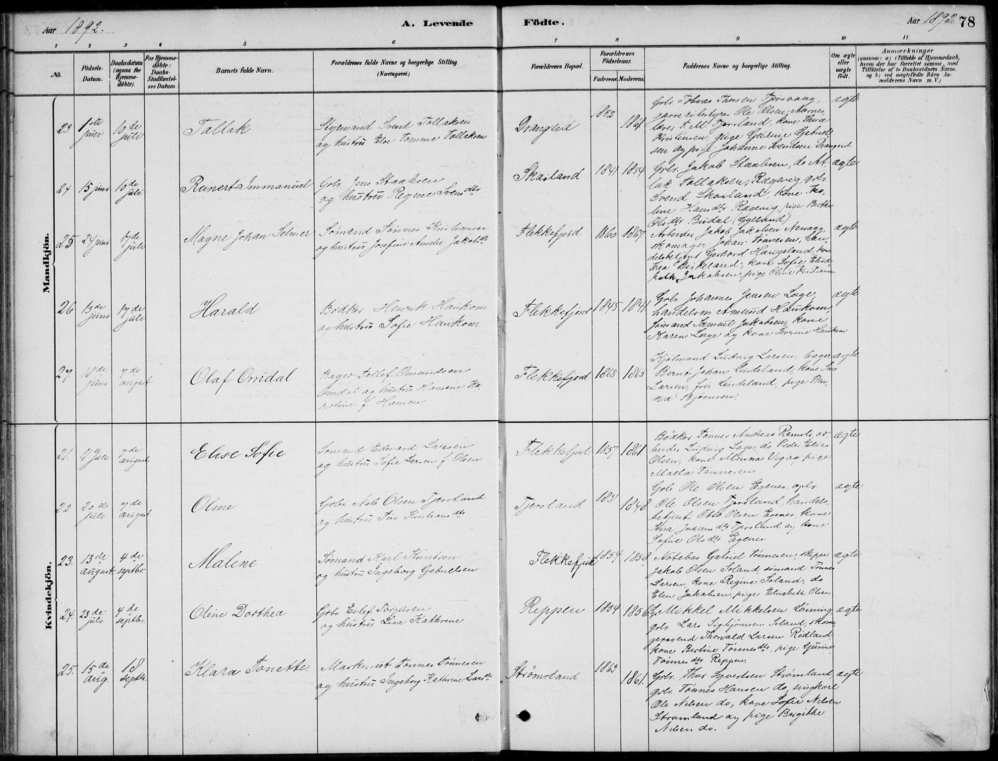 Flekkefjord sokneprestkontor, AV/SAK-1111-0012/F/Fb/Fbc/L0007: Parish register (copy) no. B 7, 1880-1902, p. 78