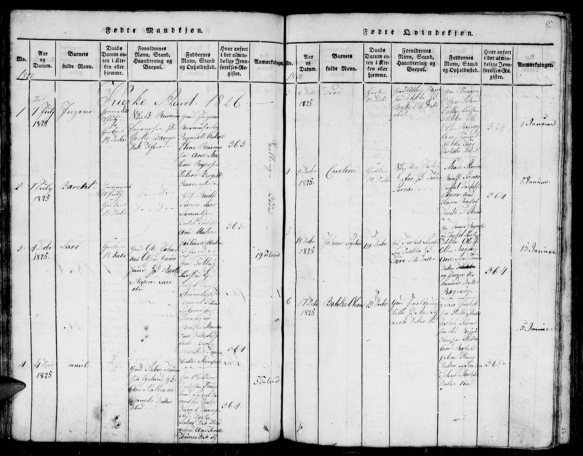 Flekkefjord sokneprestkontor, AV/SAK-1111-0012/F/Fb/Fbc/L0003: Parish register (copy) no. B 3, 1815-1826, p. 87
