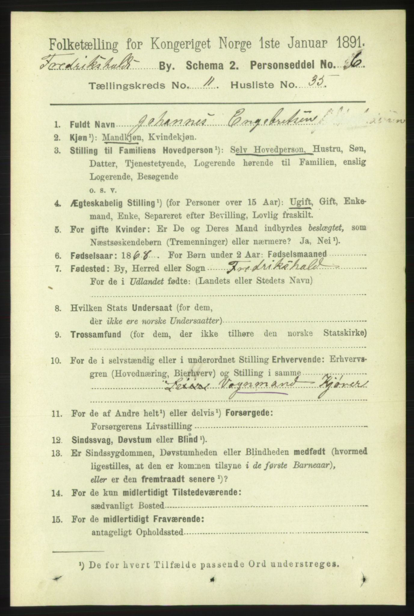 RA, 1891 census for 0101 Fredrikshald, 1891, p. 8053