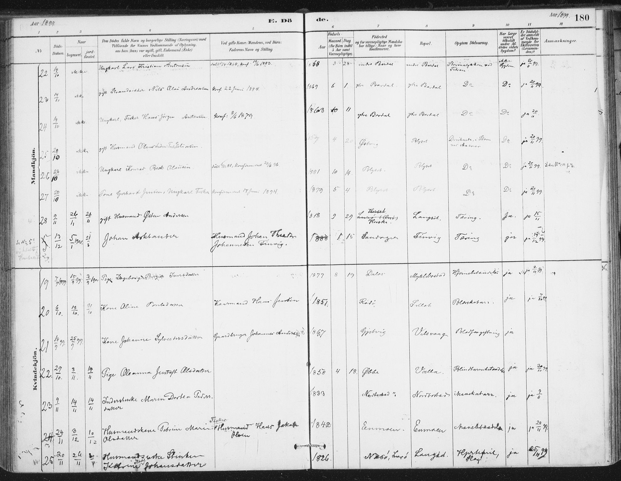 Ministerialprotokoller, klokkerbøker og fødselsregistre - Nordland, AV/SAT-A-1459/838/L0553: Parish register (official) no. 838A11, 1880-1910, p. 180