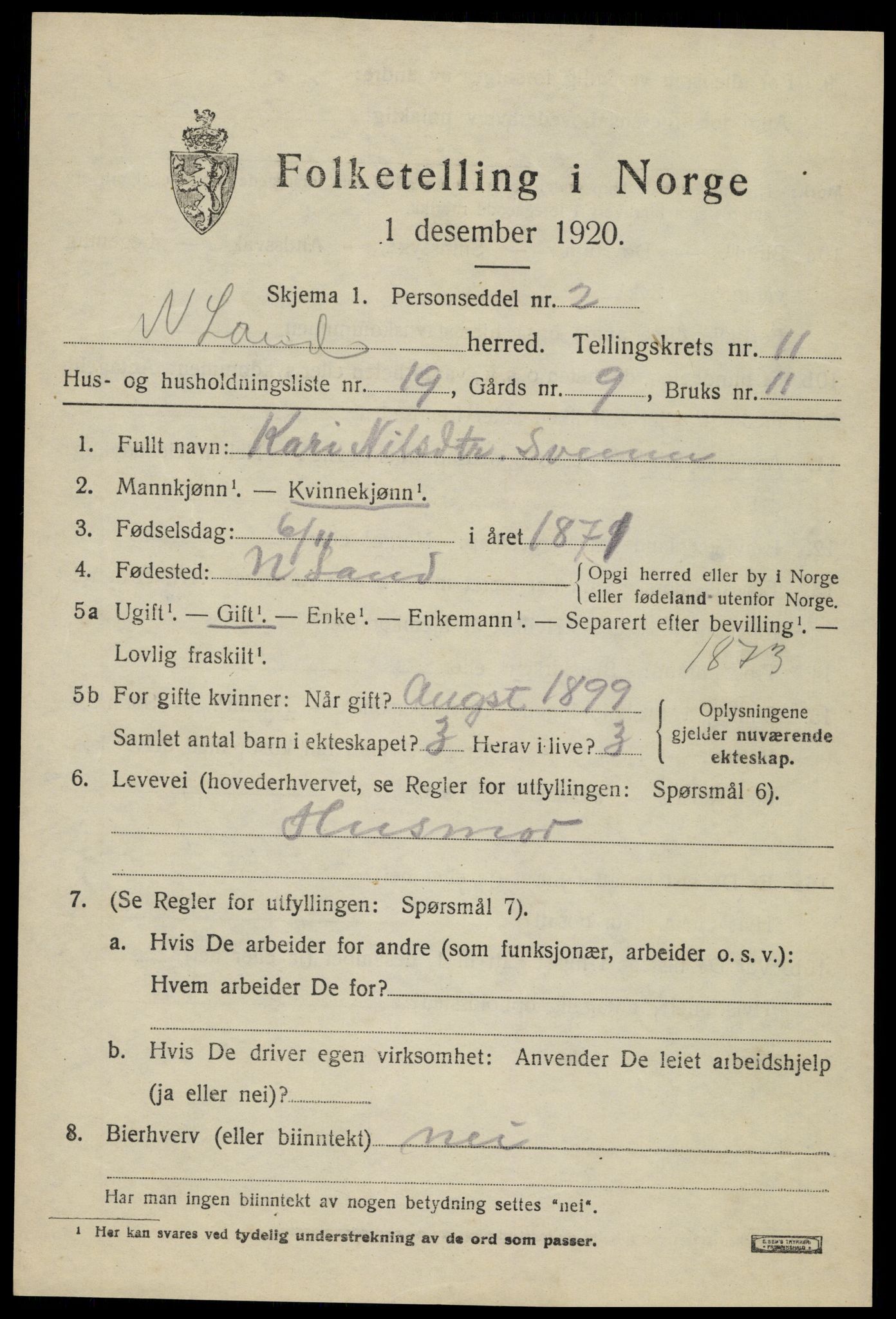 SAH, 1920 census for Nordre Land, 1920, p. 5820